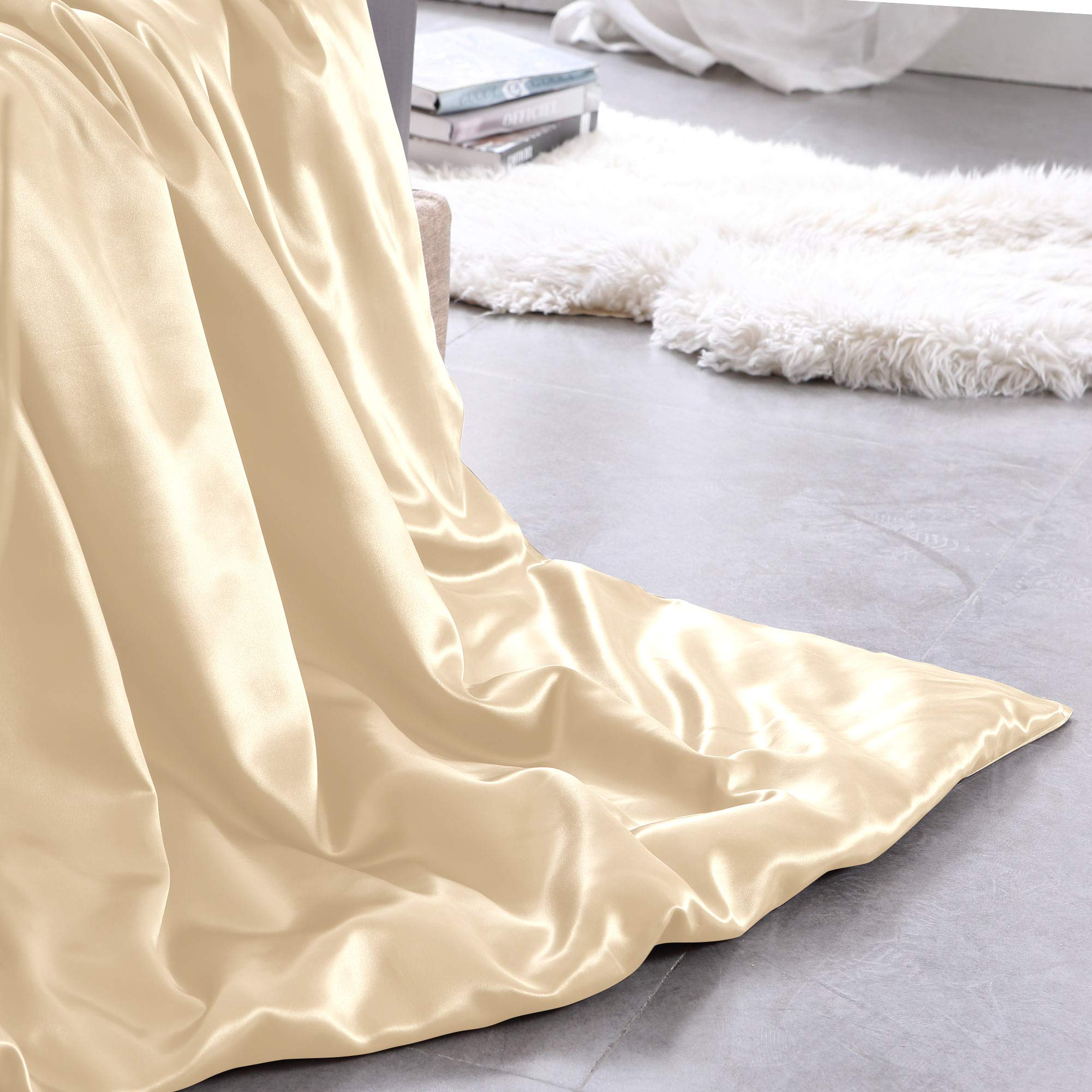 THXSILK Seidenbettwäsche Set 2 teilig, Bettbezug 135 x 200 cm und 40 x 80 cm Kissenbezug, Hypoallergen 19 Momme Maulbeerseide Bettwäsche, Ultra Weich und Glatt, Champagner