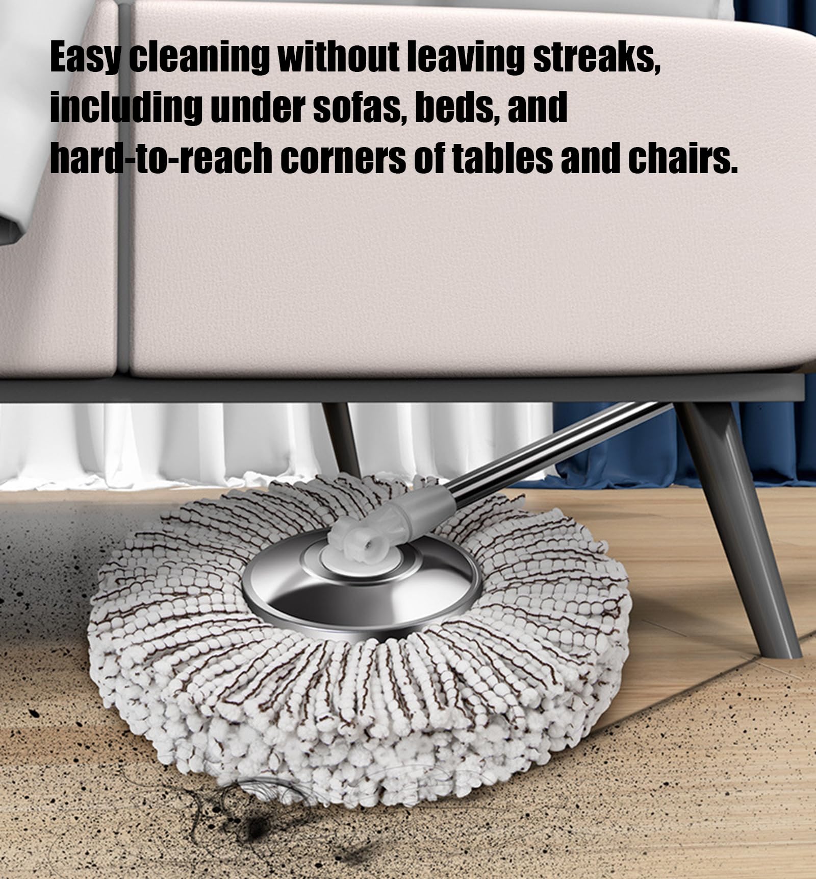 fregonas A, fregona giratoria y Cubo Duty con Juego de escurridor, Cesta de escurrido de Acero y Ruedas extragrandes, Sistema de Limpieza de 360° con Mango Ajustable,
