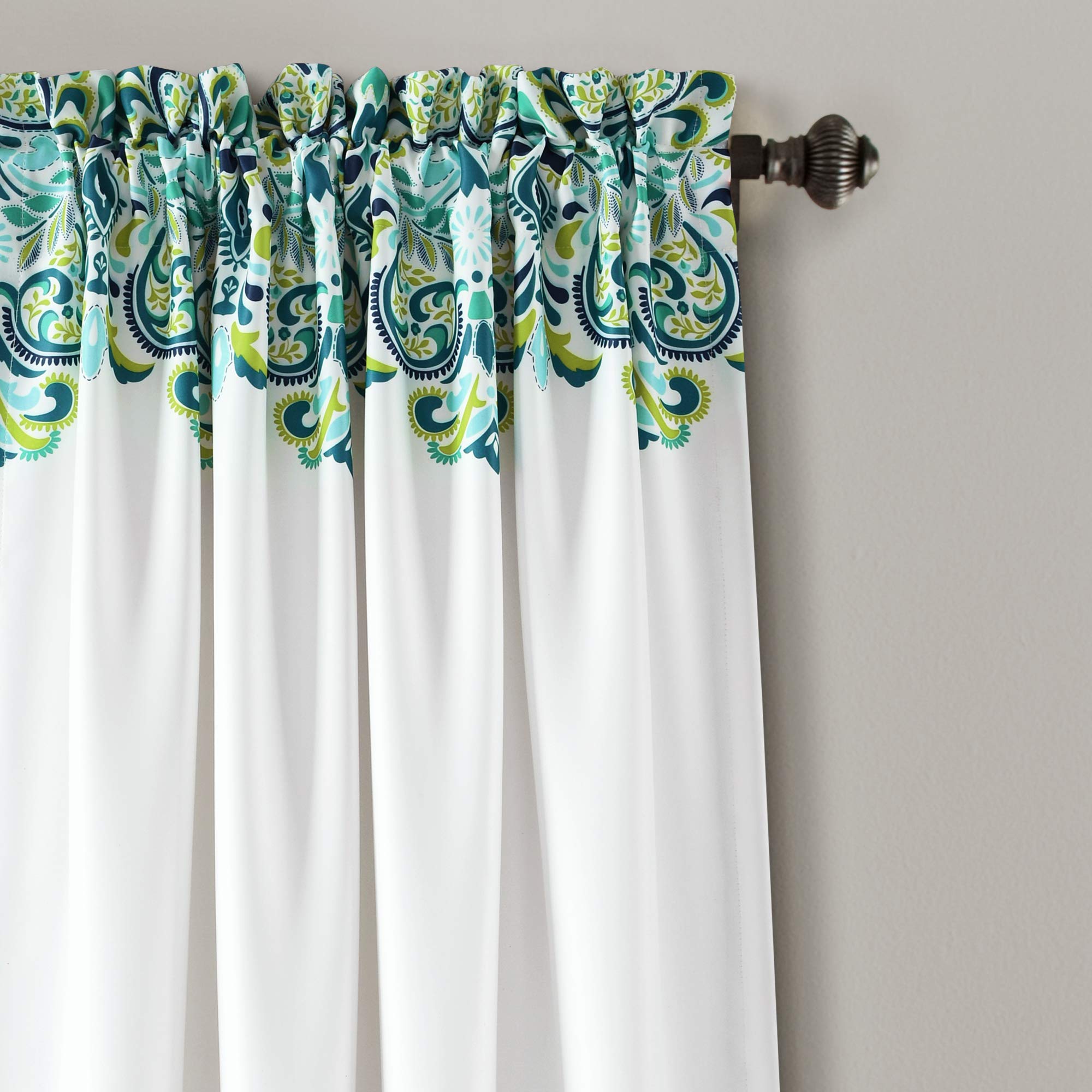 Lush Decor, Rideaux Clara Bleu et Vert Motif Cachemire damassé Style bohémien pour Salon, Salle à Manger, Chambre à Coucher (Paire), 213,4 x 132,1 cm
