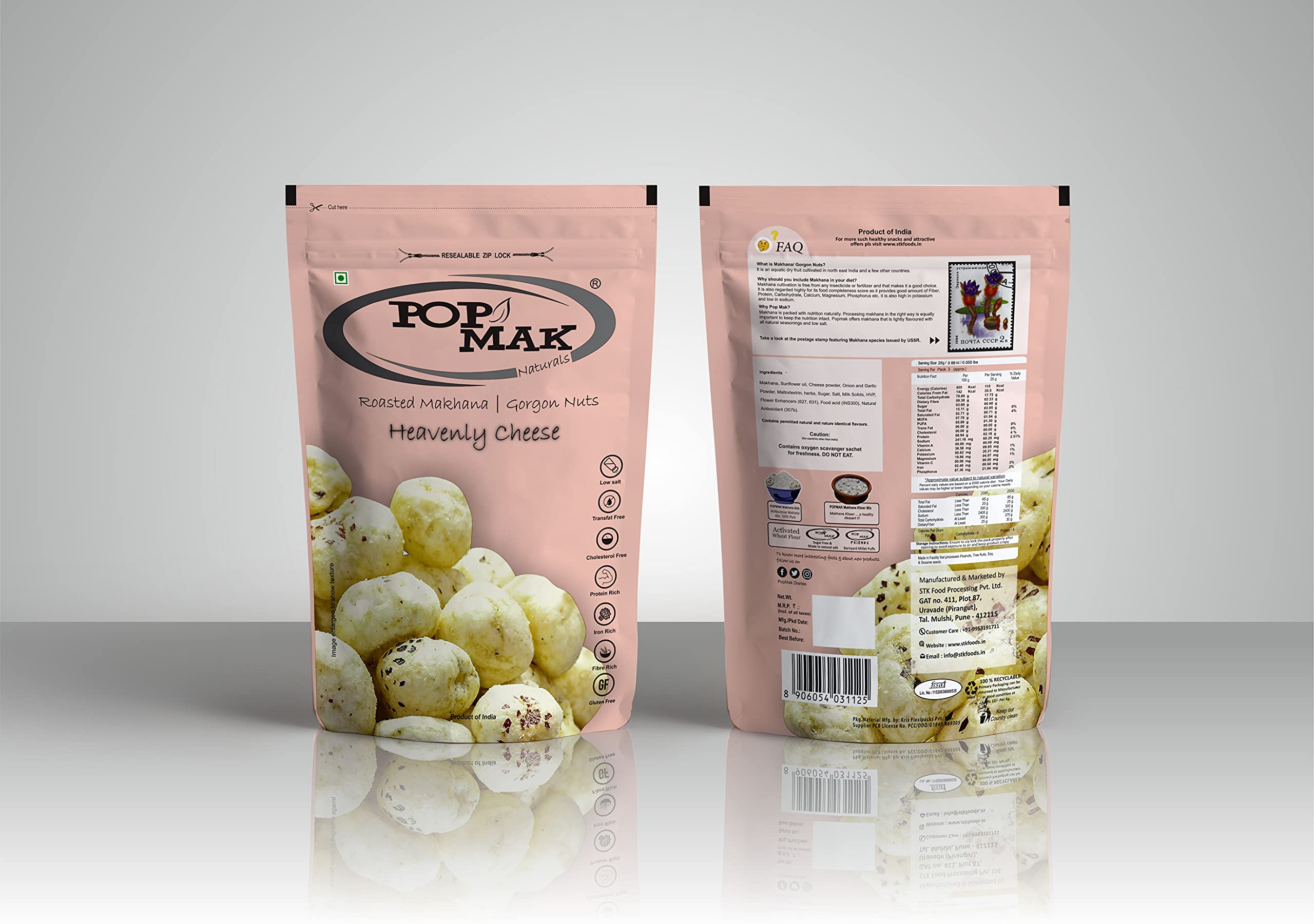 Popmak Makhana (Heavenly Cheese, 55gm) | Roasted Makhana| Gorgon Nuts | Fox Nuts for Healthy Snacking | All Natural ingredients | Resealable Packaging | Sugar Free | Flavored Makhana - Perfect for guilt-free snacking!