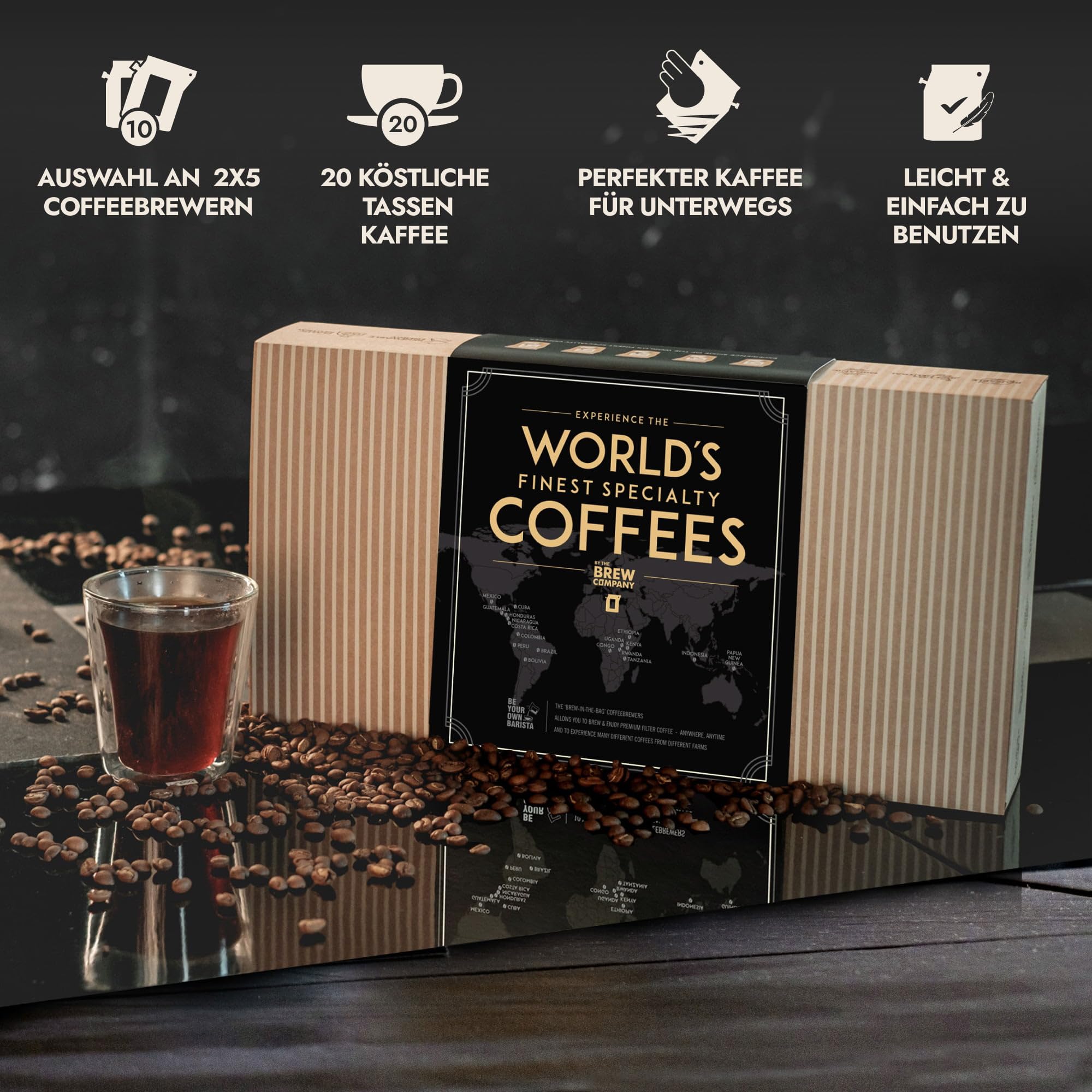 Kaffee Geschenk Probierset für Kaffeeliebhaber - Innovative Geburtstags Geschenkideen für Mann & Frauen | Spezialitäten & Gemahlen Coffee Set aus Premium Kaffeebohnen | Geschenkset aus Aller Welt