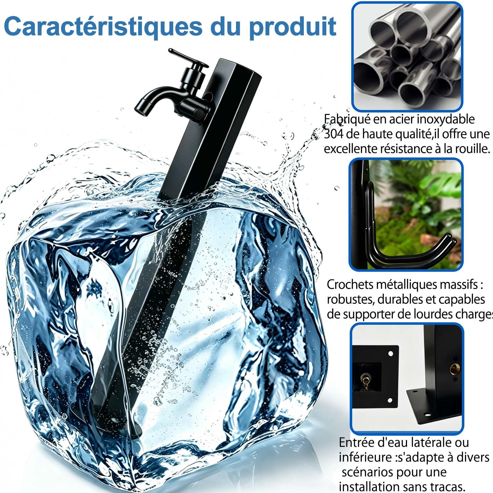 Colonne D'eau Verticale Antigel,Générique Colonne A Eau, Robinet D'eau Vertical Sur Pied Pour Tuyau D'arrosage, En Acier Inoxydable 304Fontaine Idéale Pour Jardins Et Terrasses