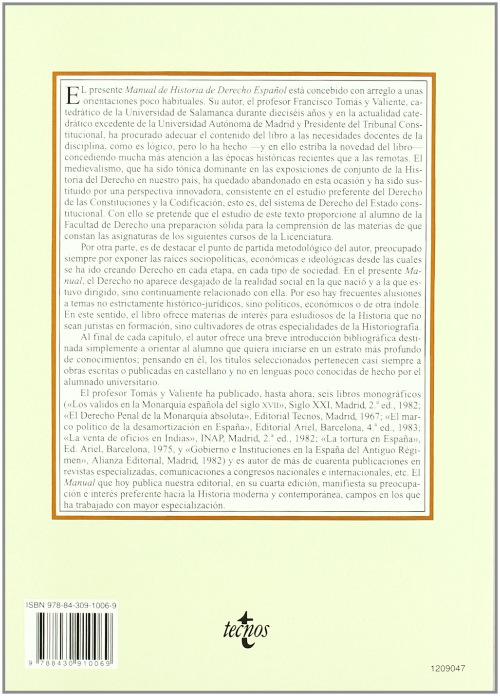 Manual de Historia del Derecho español (Derecho - Biblioteca Universitaria de Editorial Tecnos)
