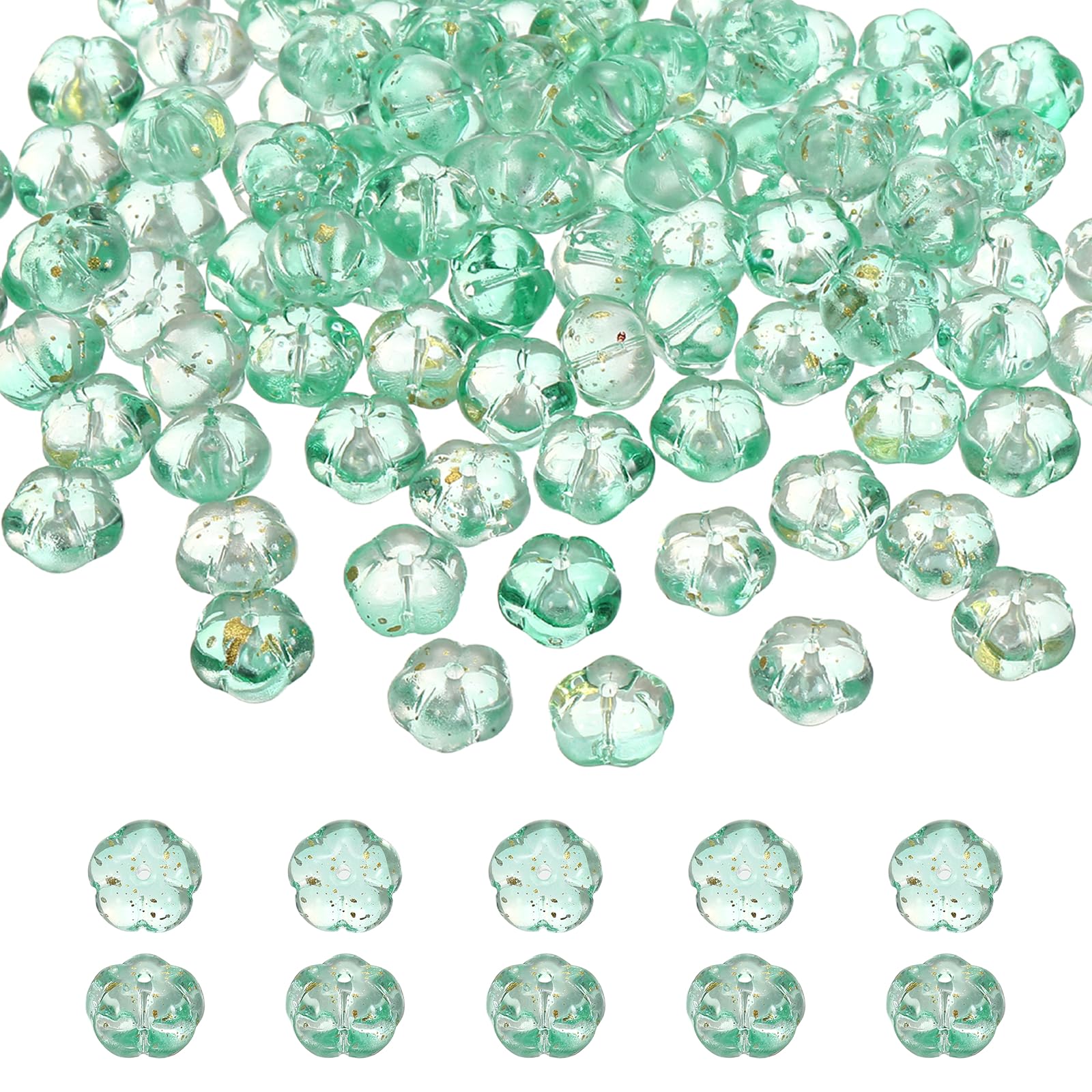 sourcing map 100pcs Glass Beads, 6mm x 10mm Pumpkin Spacer Beads Crystal Bulk Loose Bracelet Charm for Thanksgiving Earring, Halloween, Jewelry Making, DIY Craft, Blue Green