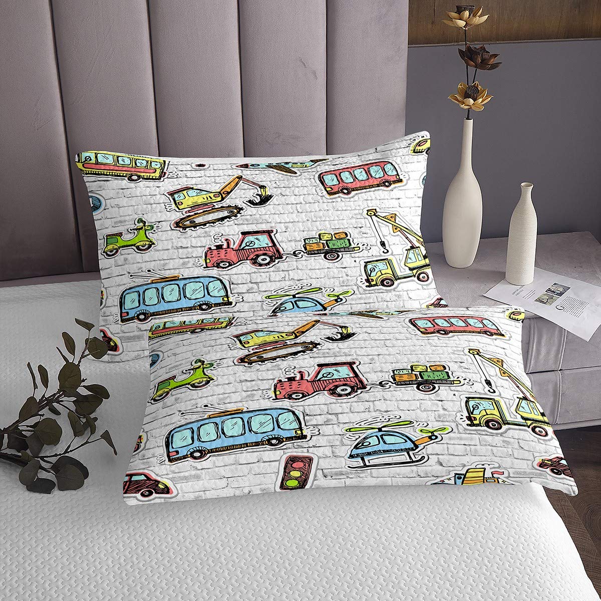 Juego de edredón para niños con Lindos para niños,niñas,excavadoras,Tractores,colchas,maquinas,de Pared,3 Unidades