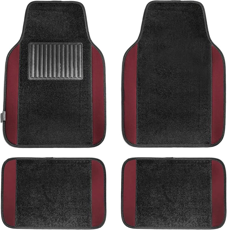 Tapetes Automotivos de Carpete FH Group Burgundy com Apoio para Calcanhar, Encaixe Amplo para Carros, SUVs e Caminhonetes, Conjunto Completo