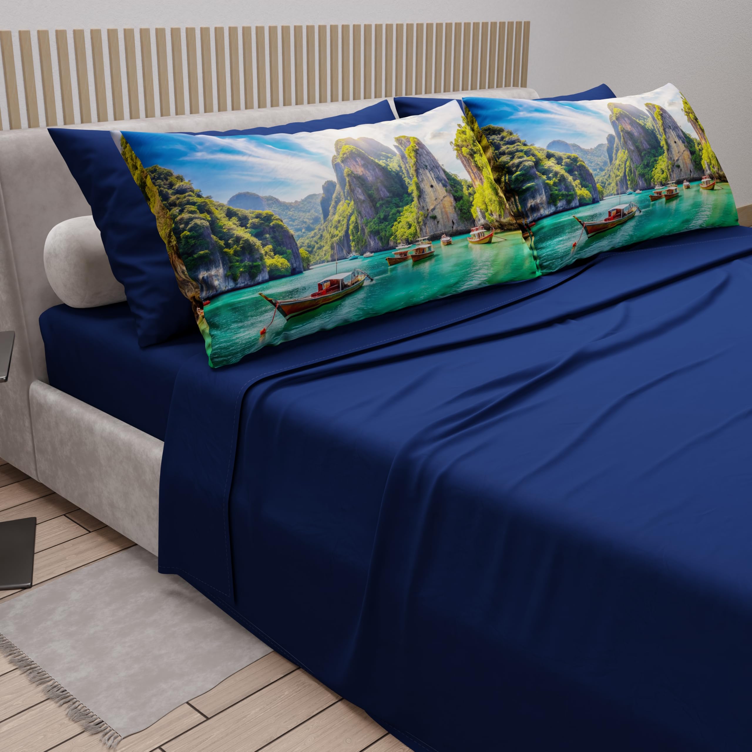 PETTI Artigiani Italiani - Lenzuola Matrimoniali Cotone con Federe in Stampa Digitale, Lenzuolo Completo Letto Matrimoniale Fantasia Phi Phi Blu Elettrico, 100% Made in Italy