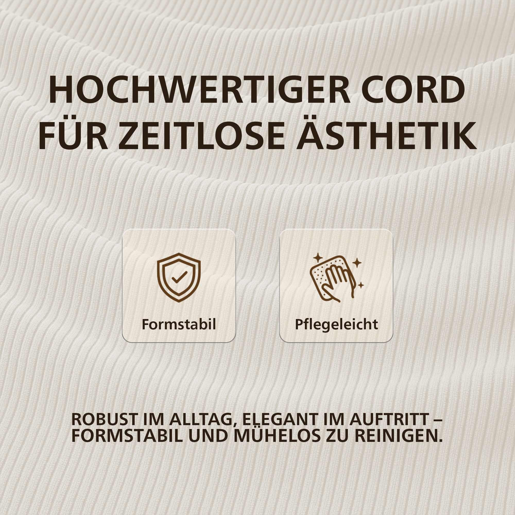 CLP Esszimmerstuhl gepolstert mit Lehne Ina, Küchenstuhl mit Bezug aus Cord, stabiles Gestell aus Holz | Farbe Creme Gestell Farbe antik-hell