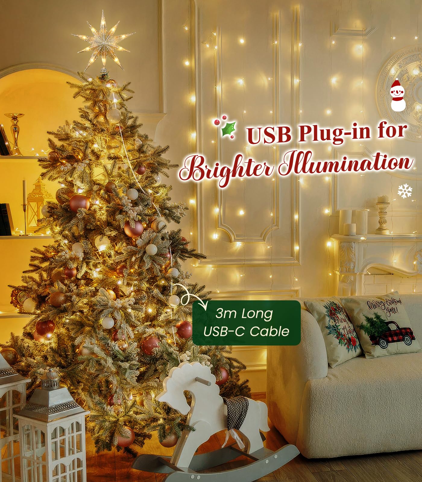 Luxspire Christmas Tree Topper, Lighted Star Tree Topper with USB Plug-in & Remote Control, 9.8