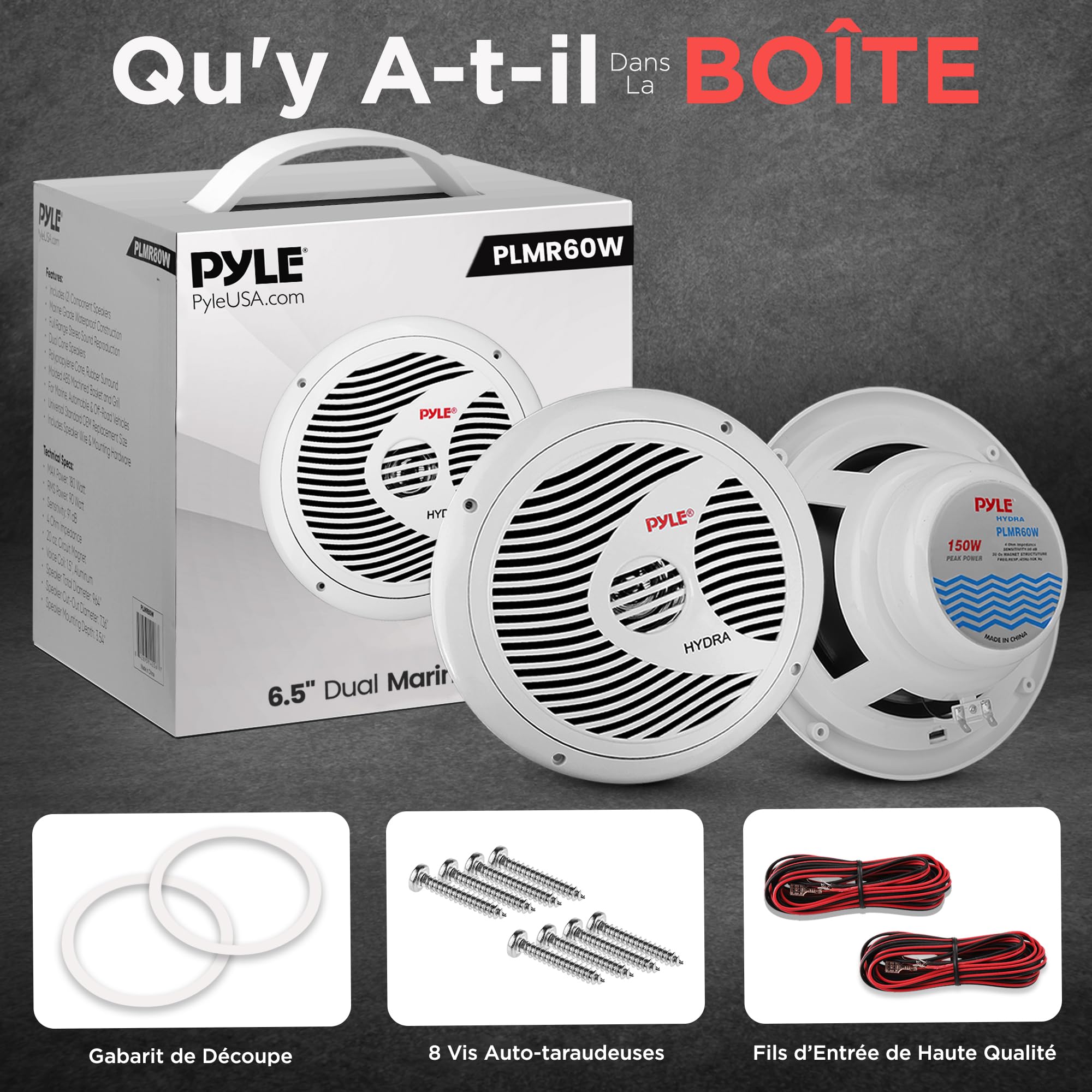 Pyle Enceintes Marines Doubles 16,5 cm – Haut-Parleur Extérieur 2 Voies Étanche et Résistant aux Intempéries avec Puissance de 150 Watts - Cône en Polypropylène et Entourage en Tissu - Blanc