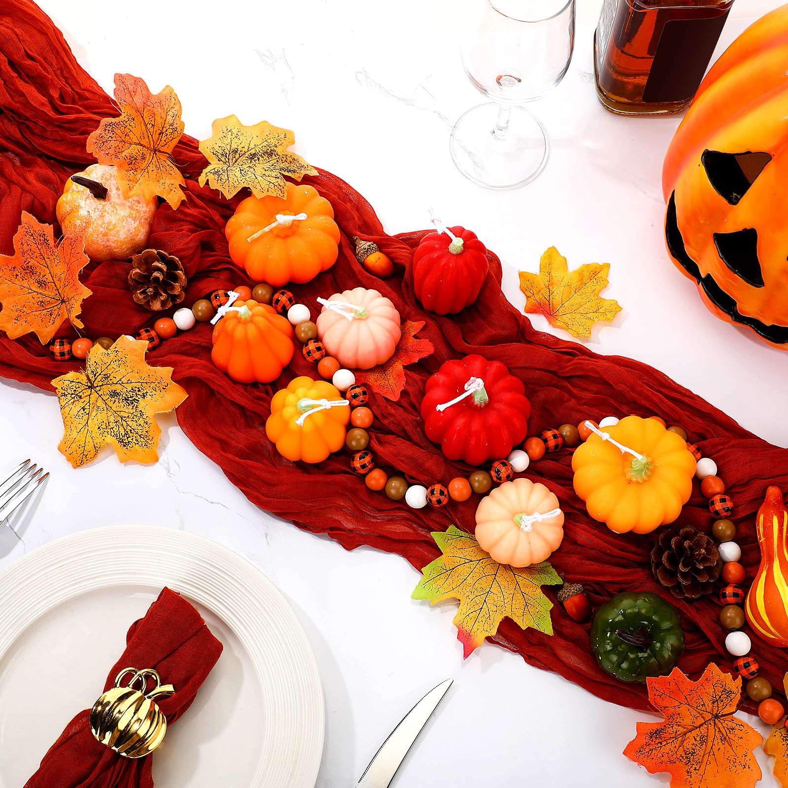 Conelist 8 Stück Herbstkerzen, Erntedankfest, Kürbisform, Soja-Duftkerzen, Herbst-Thema, Kürbis-Teelicht, handgefertigt, Wachs, Erntedankfest, Tischdekoration, Herbstkerzen, Erntedankfest, Herbstparty