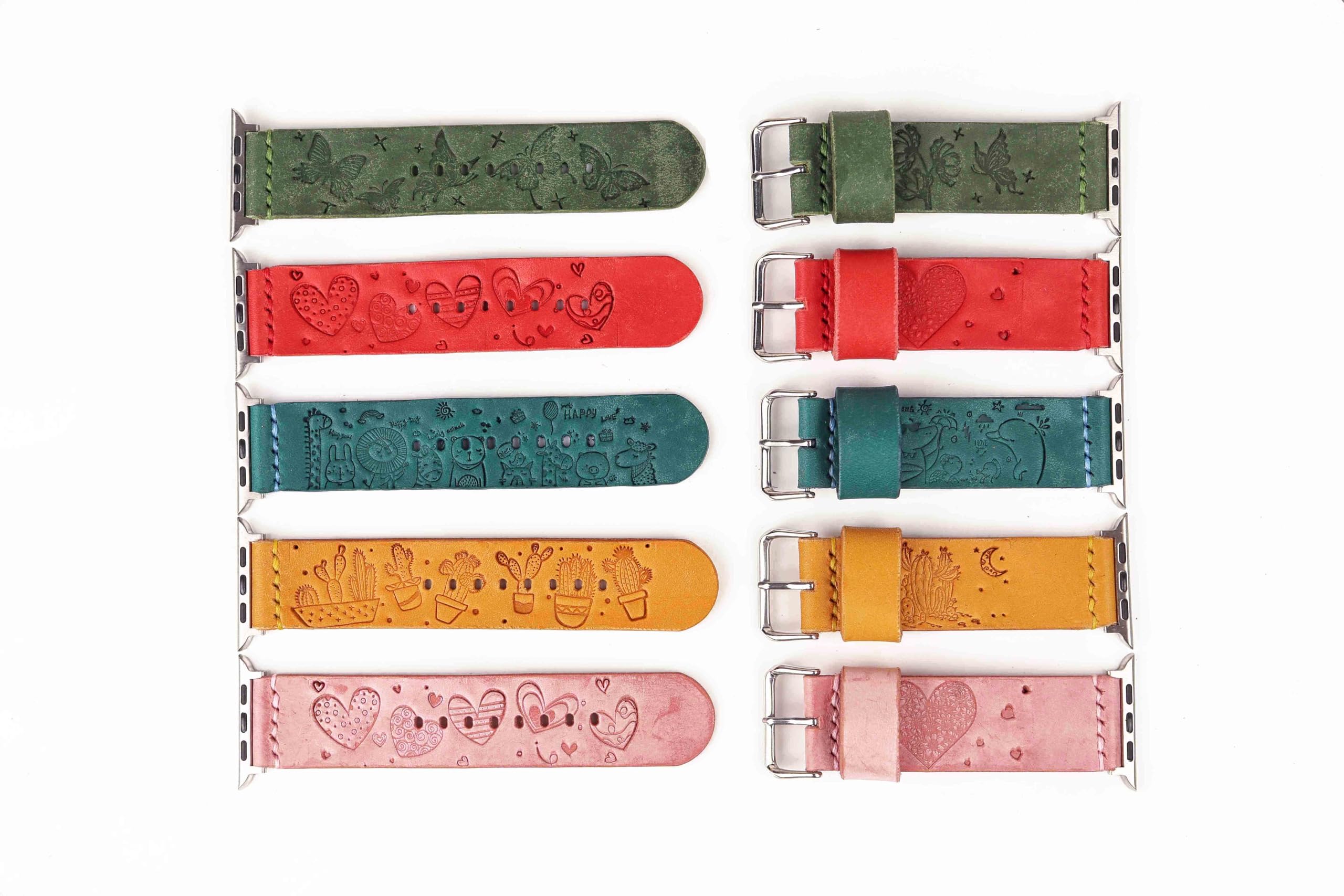 Pink Leather apple watch bands for women girl, Embossed Leather Apple Watch Series 6 7 8 bands, Apple watch band replacement W09-LAWBP