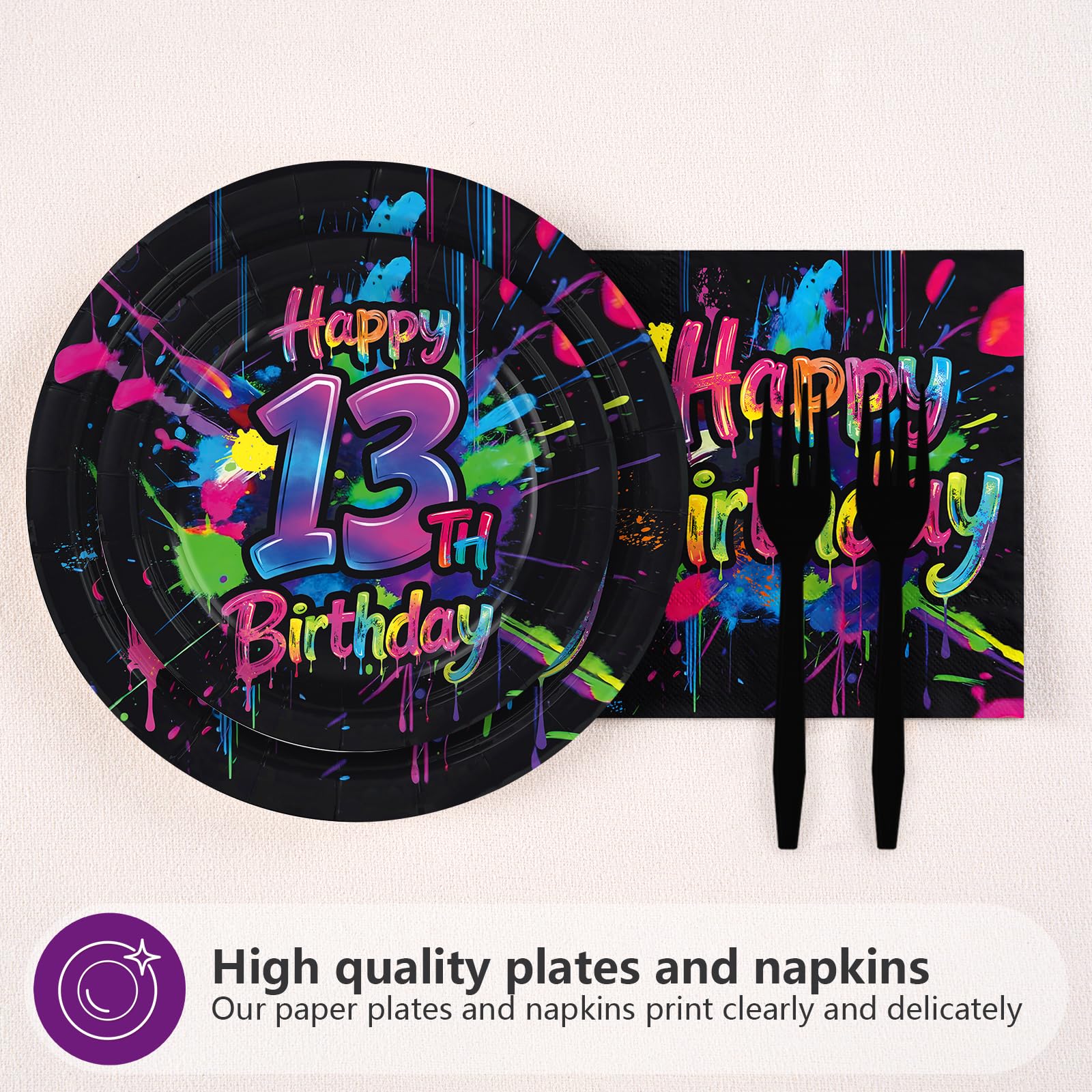 Neon Graffiti 13th Birthday Plates & Napkins -2