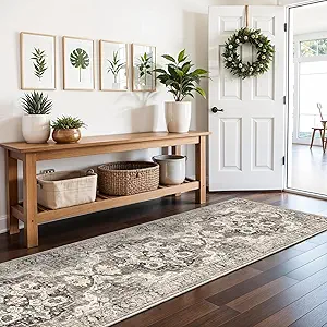 Washable 2x8 Hallway Runner Rug: Soft Kitchen Rug Non Slip Floor Runner for Bedroom Living Room Entryway Indoor Low Pile Vintage Carpet Runner(Beige, 2x8)