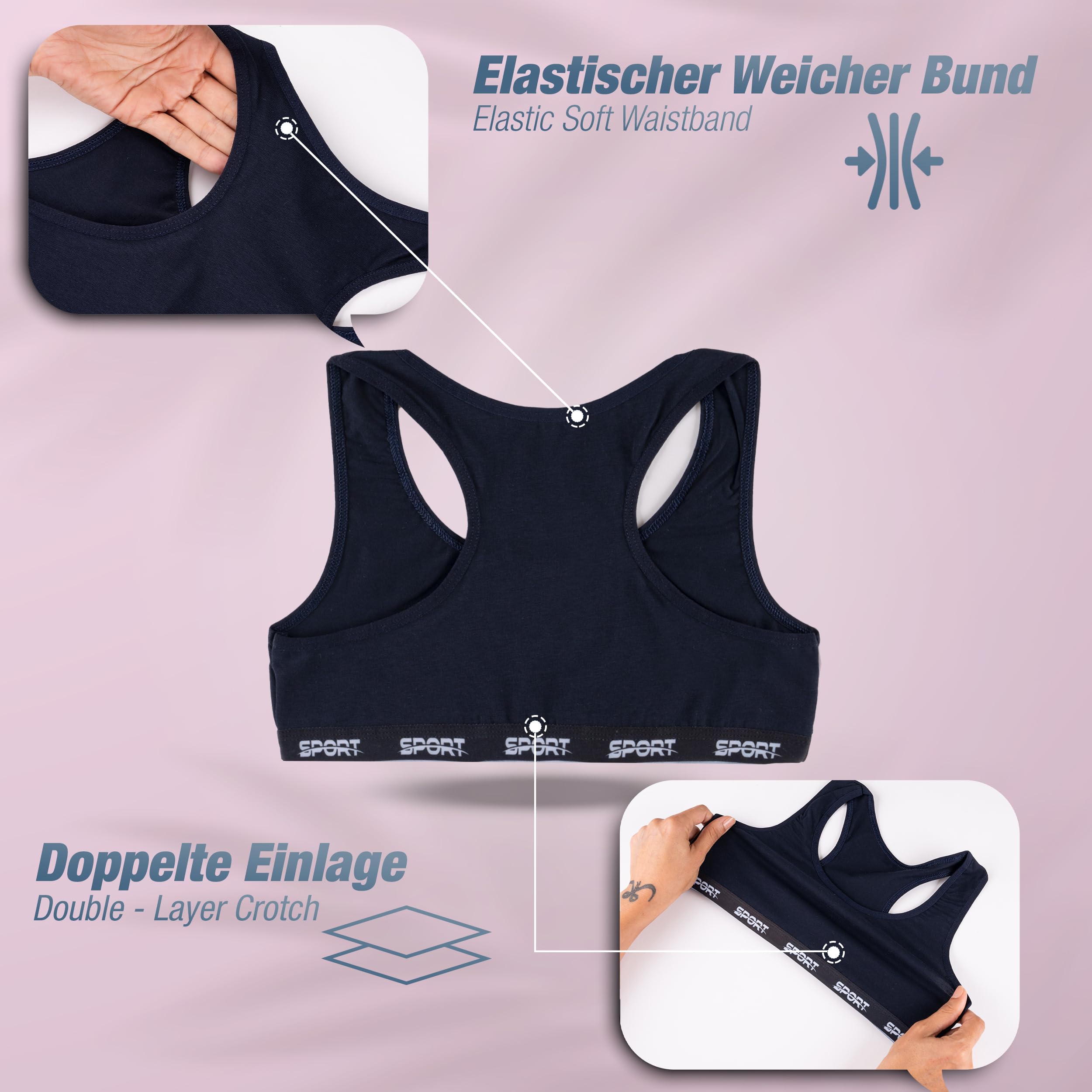 LOREZA ® 5 Sujetador Bustier para Niñas Ropa Interior Camiseta de Tirantes Algodón