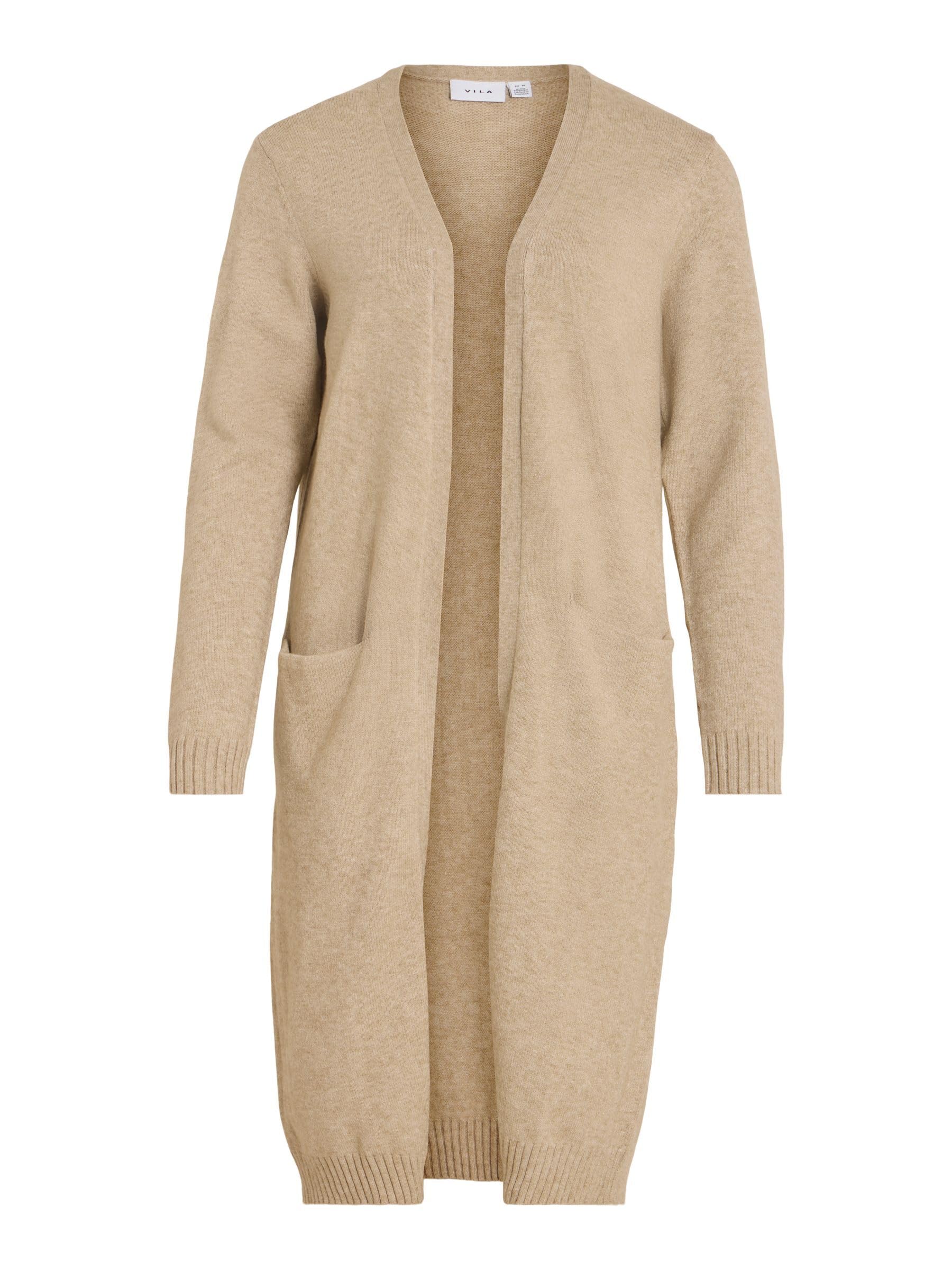 Vila Women's Viril Long L/S Knit Cardigan - NOO 14042770, Beige (Natural Melange Natural Melange), S