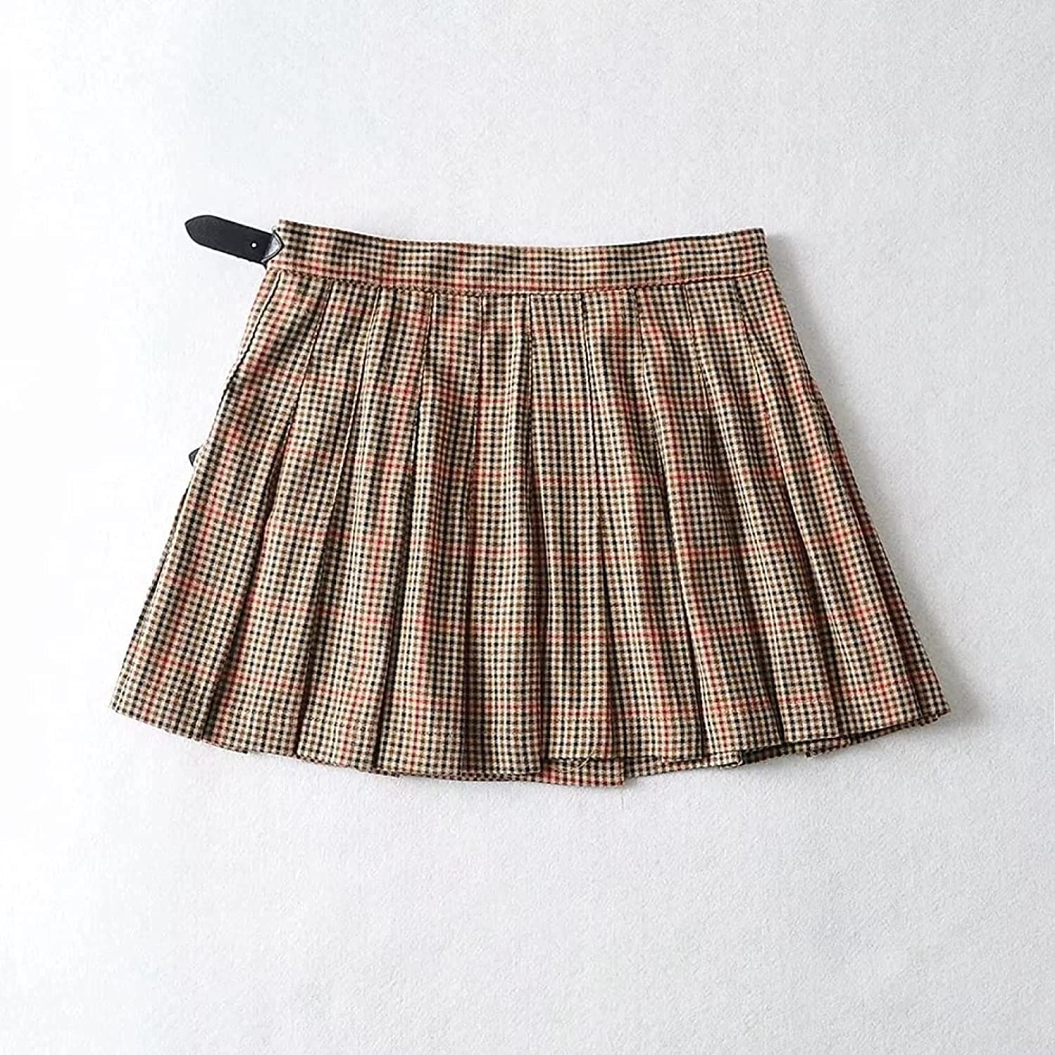 Fiables Mujeres Faldas Plisadas Cintura Alta Hebilla Correa Estilo Falda Corta Elegante Cintura Alta Plaid Party Falda