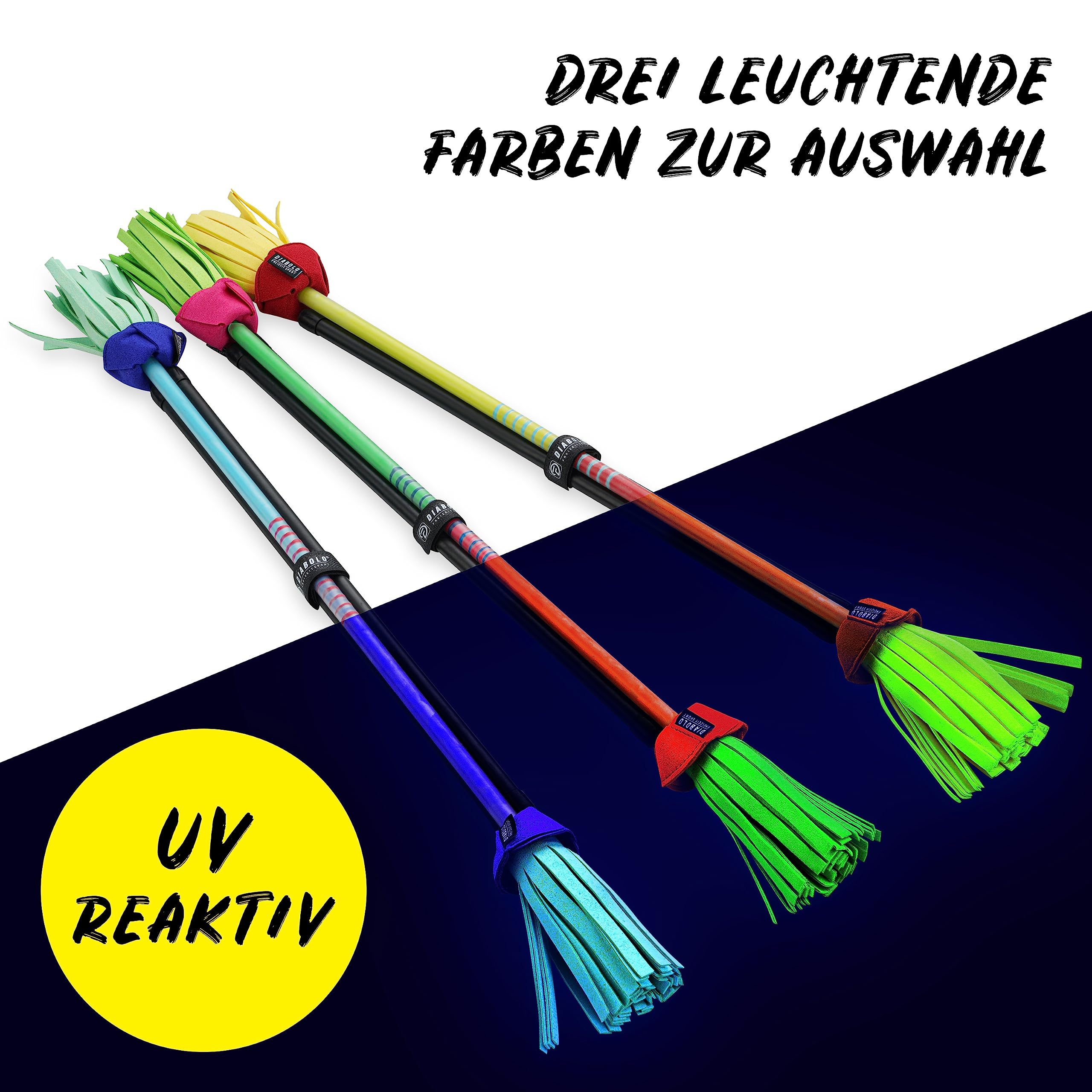 Diabolo Freizeitsport Flowerstick Pro Short (Green-Pink) - Short Flower Stick Made of Fiberglass with 2 Hand Bars, UV-Reactive, Hand Painted, Festival