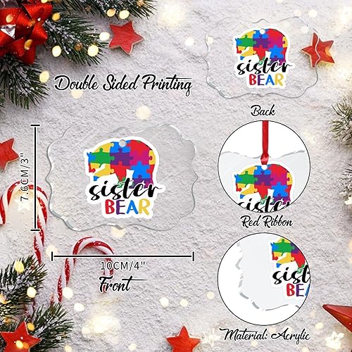 Miniatura 235 de Adorno de Navidad Mama Bear Novedad Acrílico Adornos de Navidad Mama Bear Autismo Rompecabezas Colorido Oso Navidad Colgante Ornamento Puzzle Piezas