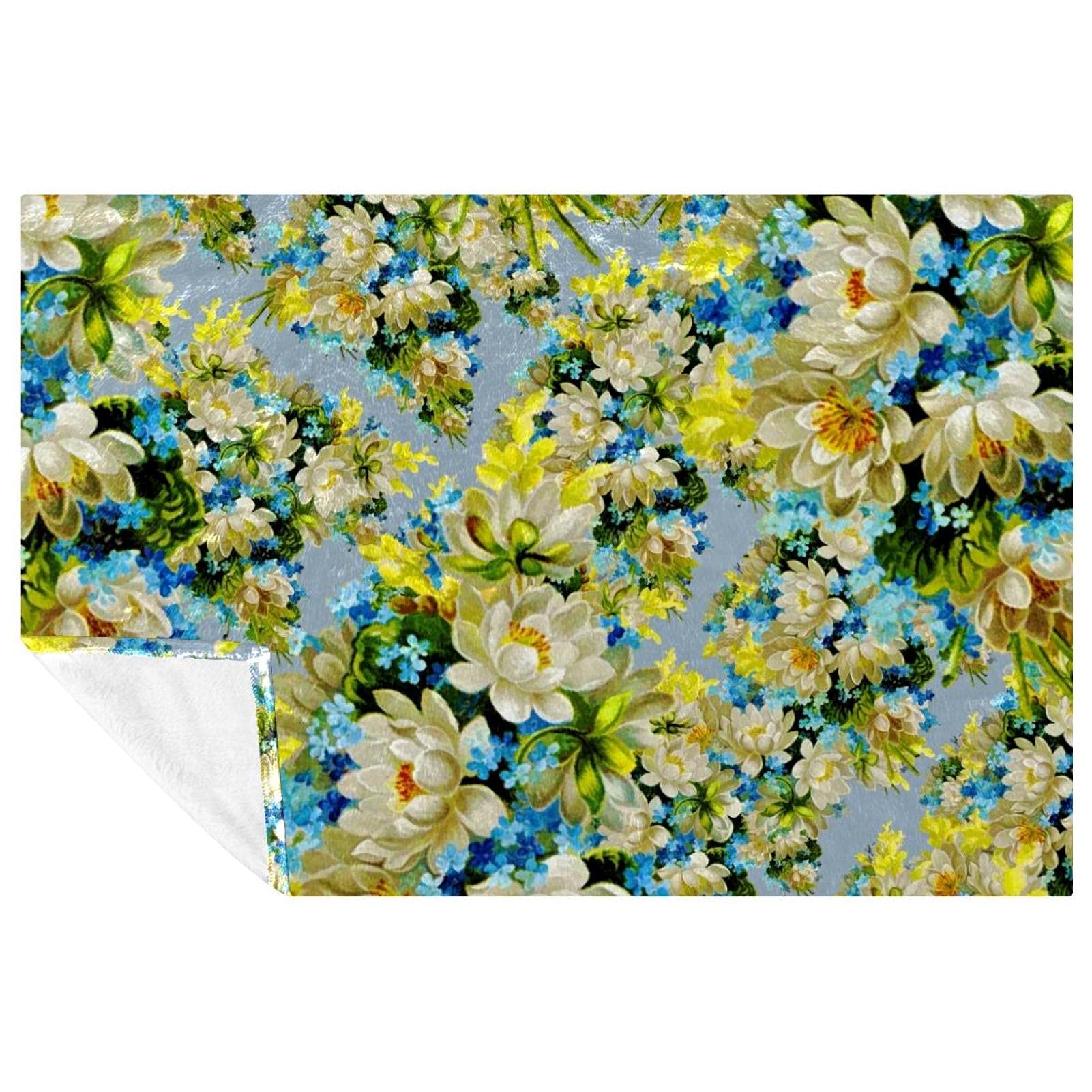 Couverture douce peinte à la main au motif floral bleu et jaune haut de gamme