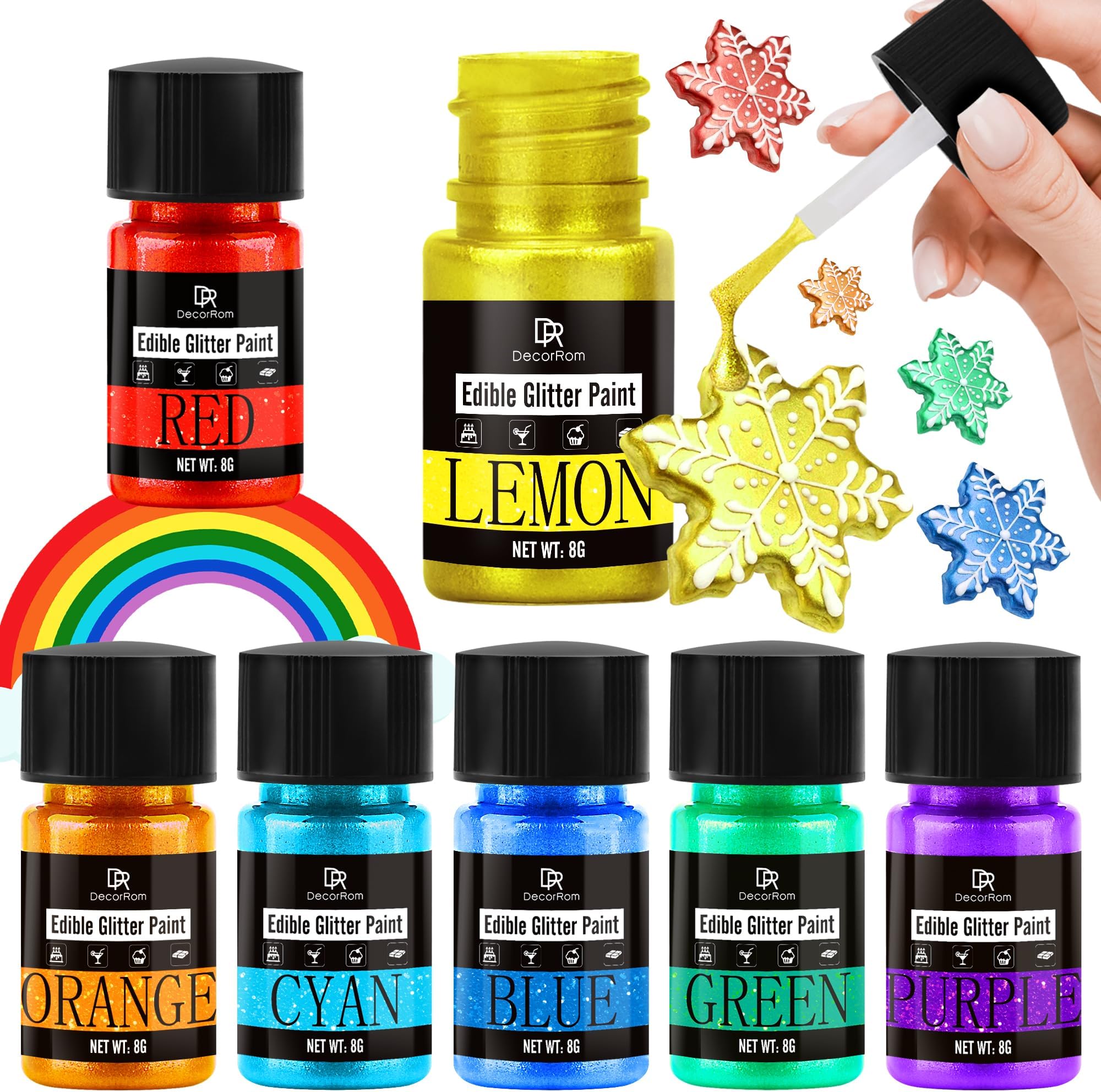 Edible Glitter Paint - Rainbow Color Metallic Edible Cake Paint for Cake Decorating, Cupcakes, Drinks, Fondant - Iridescence Food Grade Decorative Paint Liquid Luster Dust for Cocktail, Candy, Donuts