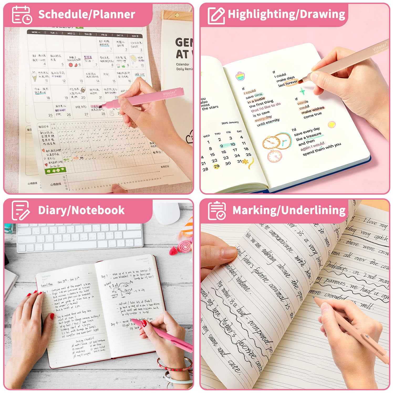 Vitoler Textmarker- und Gelstifte-Set, 6 ästhetische Textmarker und 6 schwarze Tintenstifte, Lehrer-Wertschätzungsgeschenke für Studium, Journaling und Bürobedarf