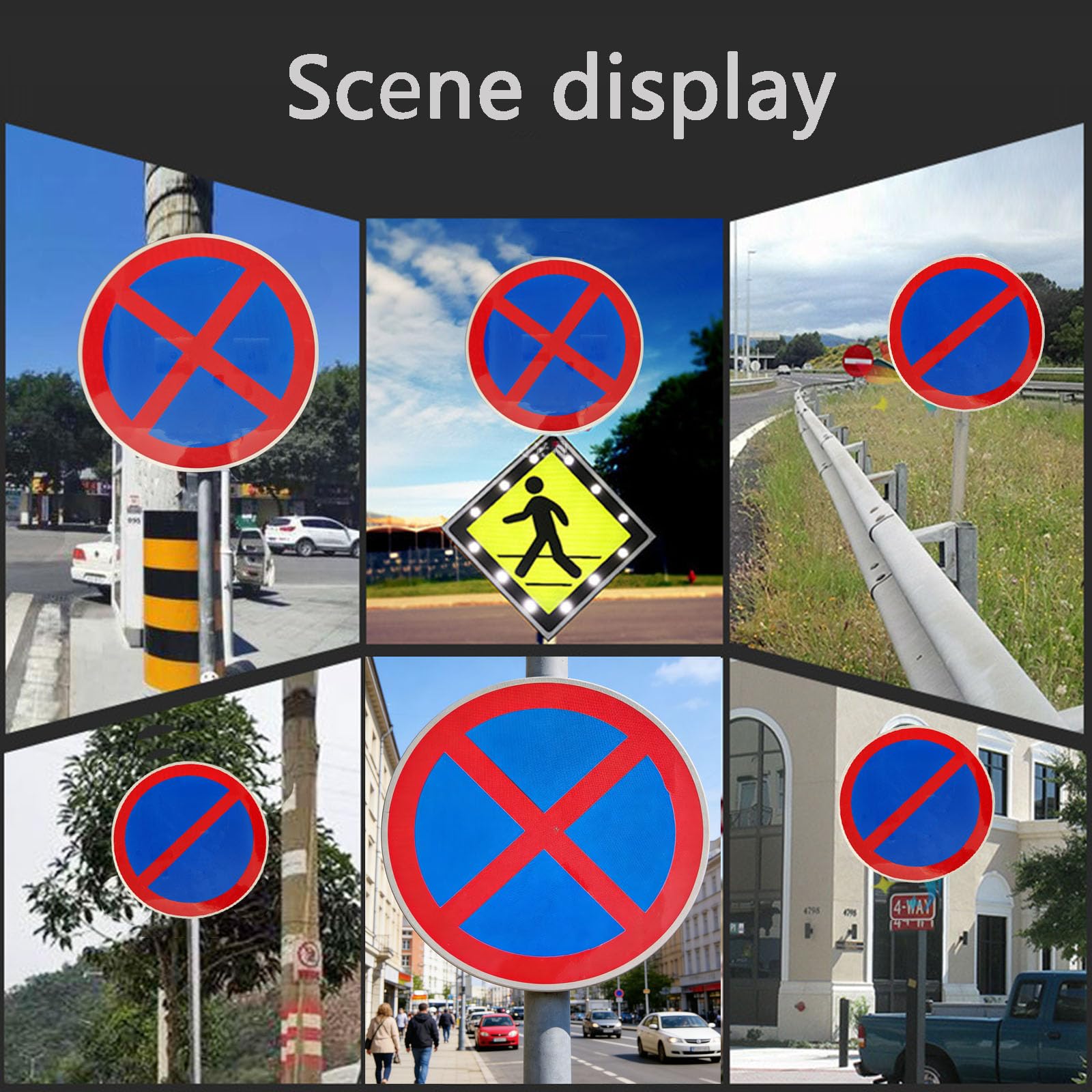 Señal de prohibido detenerse(2PCS),señal de aluminio reflectante de prohibido detenerse,resistente a los rayos UV y a la intemperie para calles y carriles de bomberos (Azul, 40cm)
