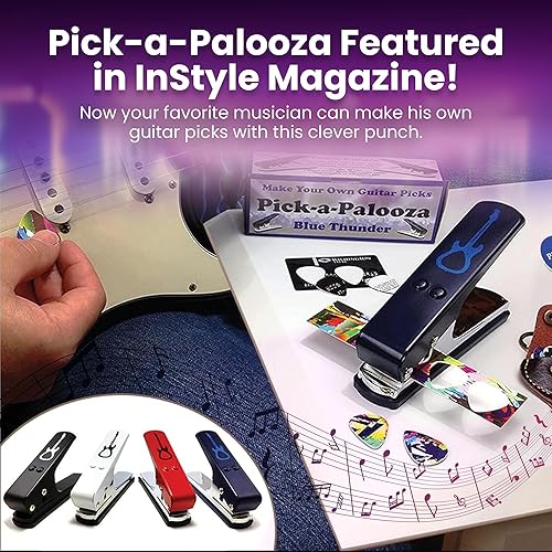 Miniatura 7 de Gran kit de Pick-a-Palooza para hacer tus propias púas para guitarra, para regalo. Dispositivo prémium para fabricar púas. Cadena de cuero porta