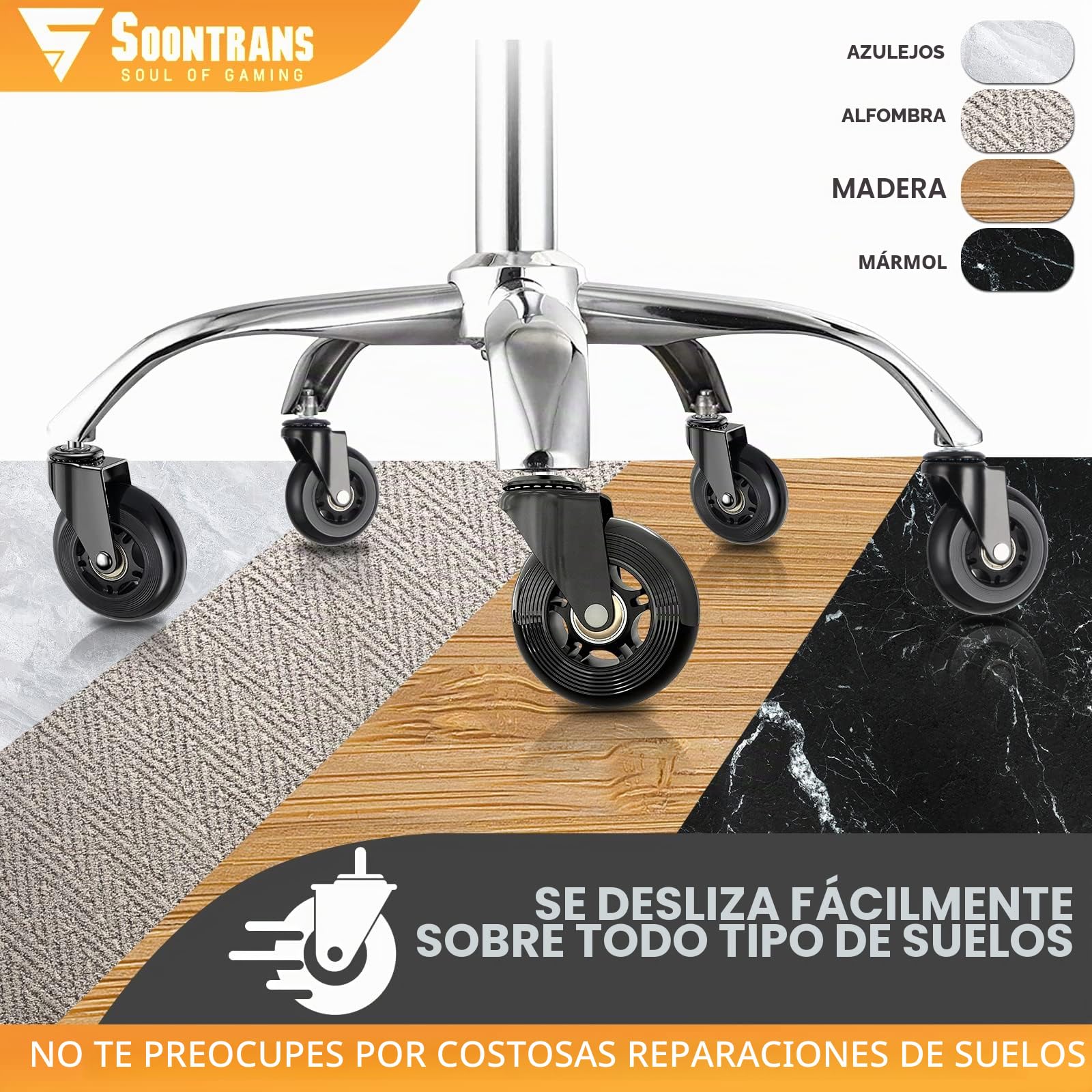Soontrans Ruedas Silla Oficina, 11 mm x 22 mm, Deslizan Suavidad y Silencio y Suave, No Hace Ruido, No Rayan el Suelo, No Acumula Suciedad, Ruedas Silla Oficina para Parquet (Negro)