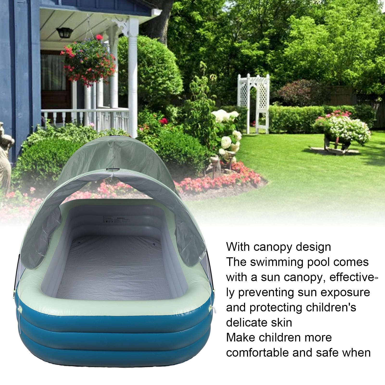 Piscina Inflable, Piscina Inflable de PVC de Gran Capacidad, con Dosel y Tobogán Acuático para Adultos, Niños, Jardín, Patio Trasero, Patio de Juegos Al Aire Libre (Green)