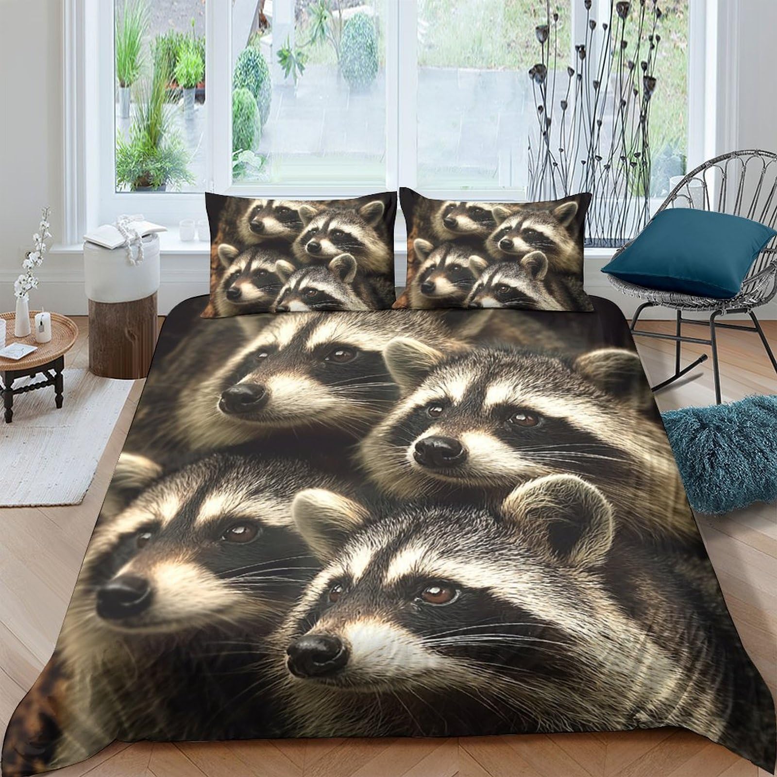 Ctjqhvkz Style-1 3D Printed Raccoon Forest Fitted Sheet Microfiber Soft Bedroom Decor Wildlife Bed Cover For Home Dorm Single（135X200cm）