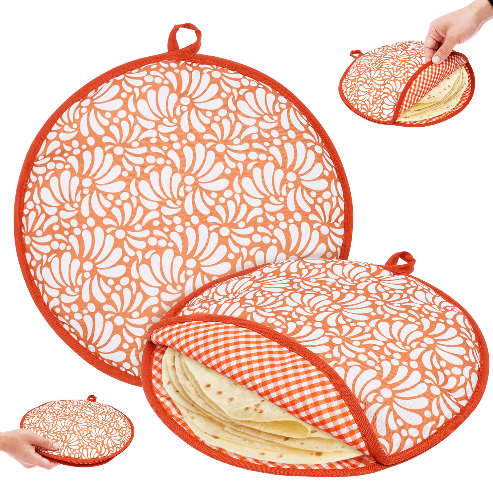 2Pcs 30cm Tortilla Warmer Heat Container Microwave Safe Polyester Tortilla Warmer Holder Insulated Cloth Holders for Naans, Chapati, Corn Flour Tortillas, Pancake, Flat Bread(Style 2)