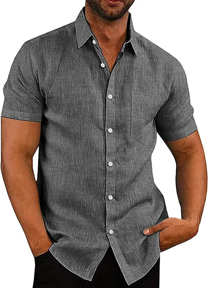 COOFANDY Men's Casual Button Down Shirts Short Sleeve Linen Shirts Summer Beach Dress Shirt