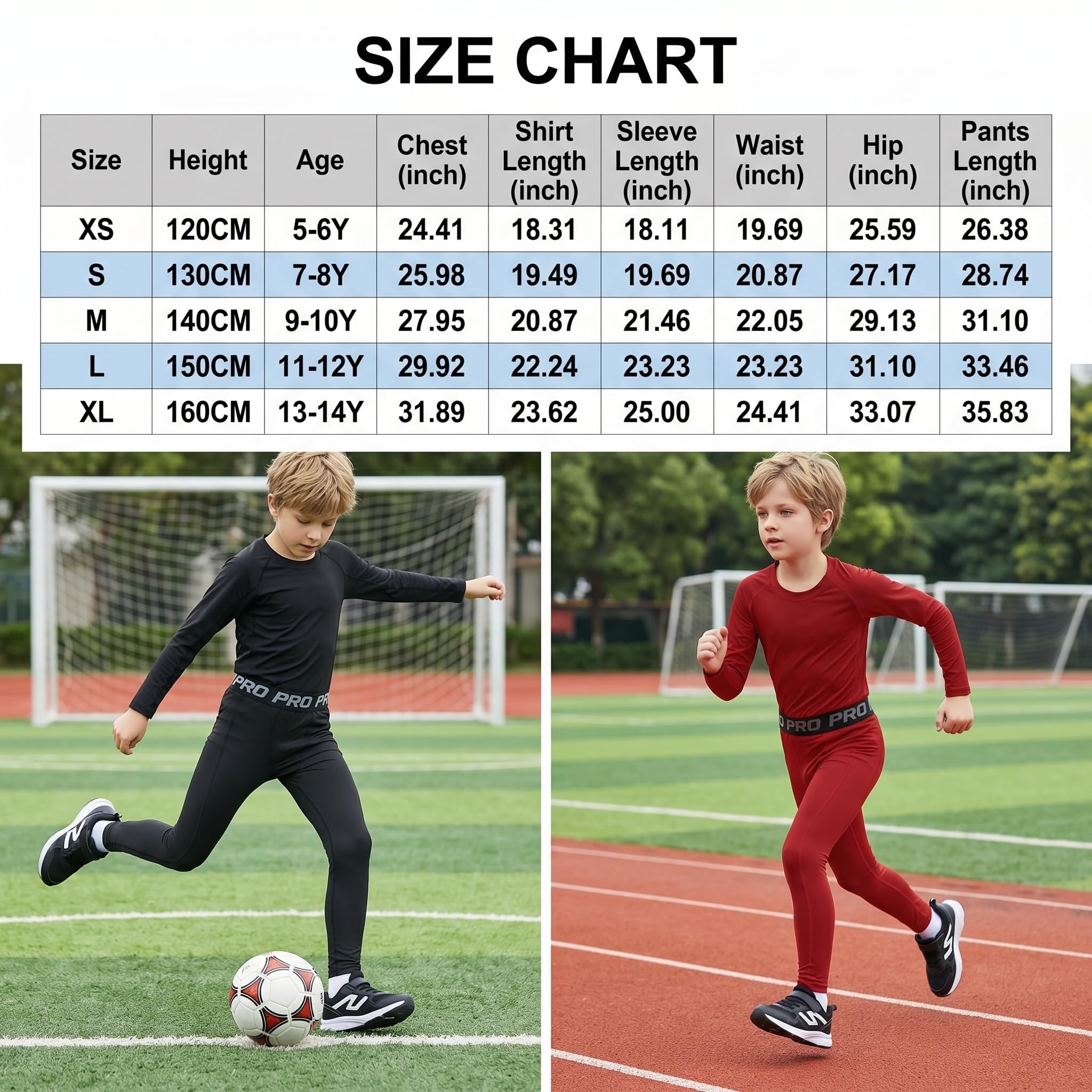 LANBAOSI Maillot de compression à manches longues pour garçon - Leggings thermiques de football - Sous-vêtement athlétique