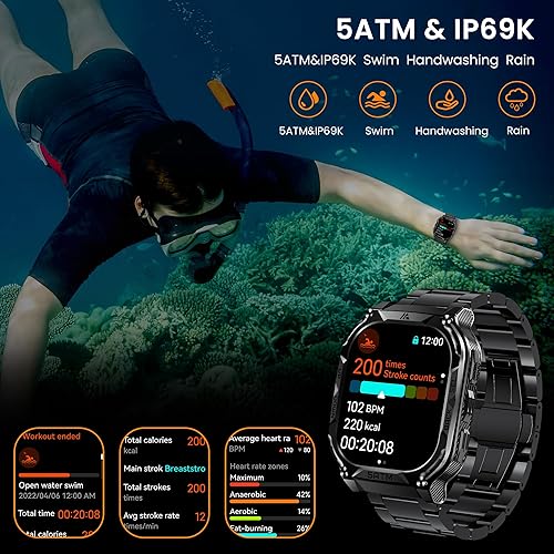 Miniatura 9 de AMAZTIM Reloj inteligente GPS para hombre, 6 posicionamientos satelitales, brújula, cuerpo de acero inoxidable, resistente al agua hasta 164.0 ft,