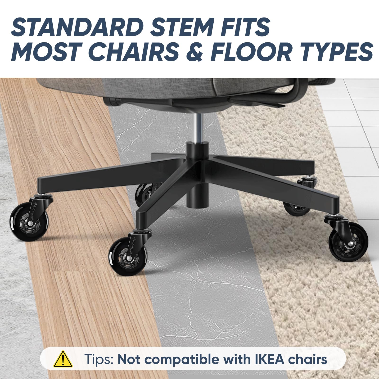 Office Chair Wheels - 3" Caster Set -6 Office Chair Wheels - 3" Caster Set -6