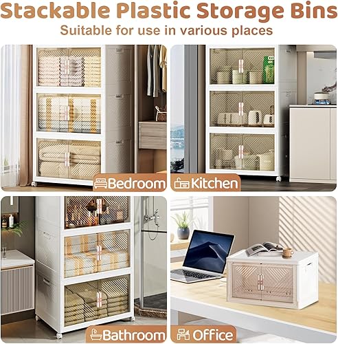 Miniatura 5 de Contenedores de almacenamiento con tapa de 120 cuartos de galón, contenedores de almacenamiento apilables con ruedas y puertas magnéticas,