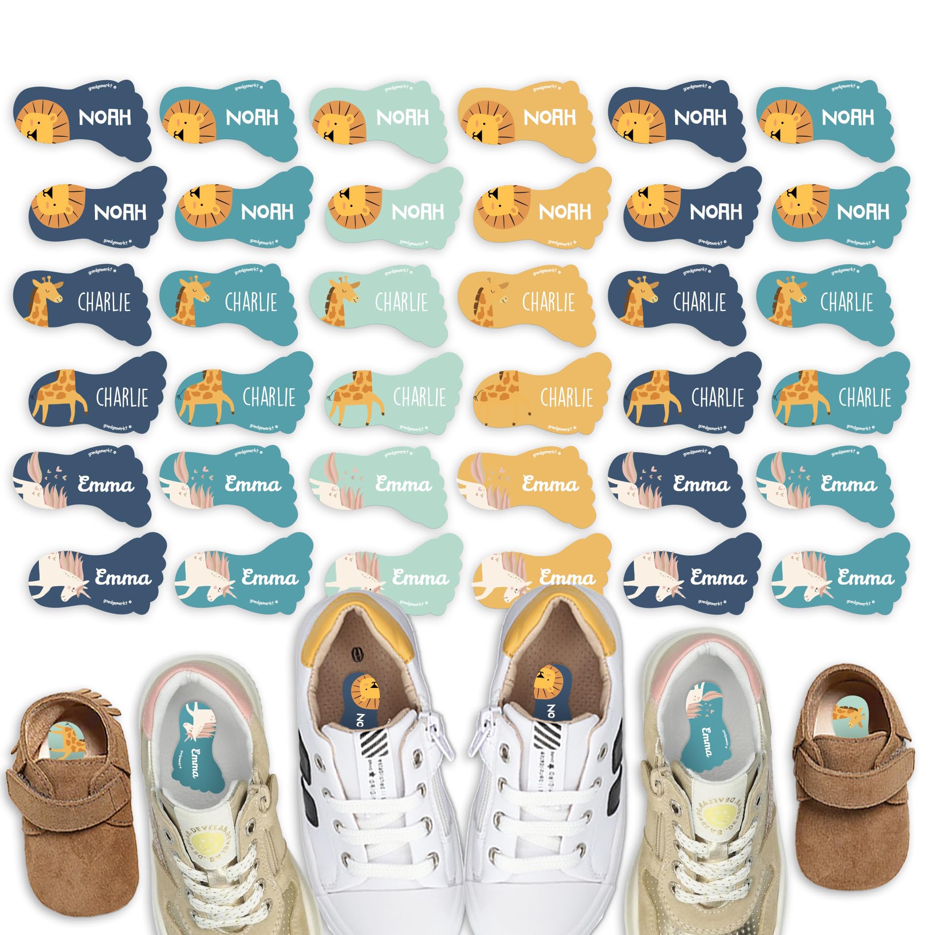 Easy2Name Bright & Brilliant Shoe Labels – Waterproof, Hard‑Wearing & Personalised Stickers – 16 Vibrant Designs for School Shoes, Trainers & Wellies - (Playground)