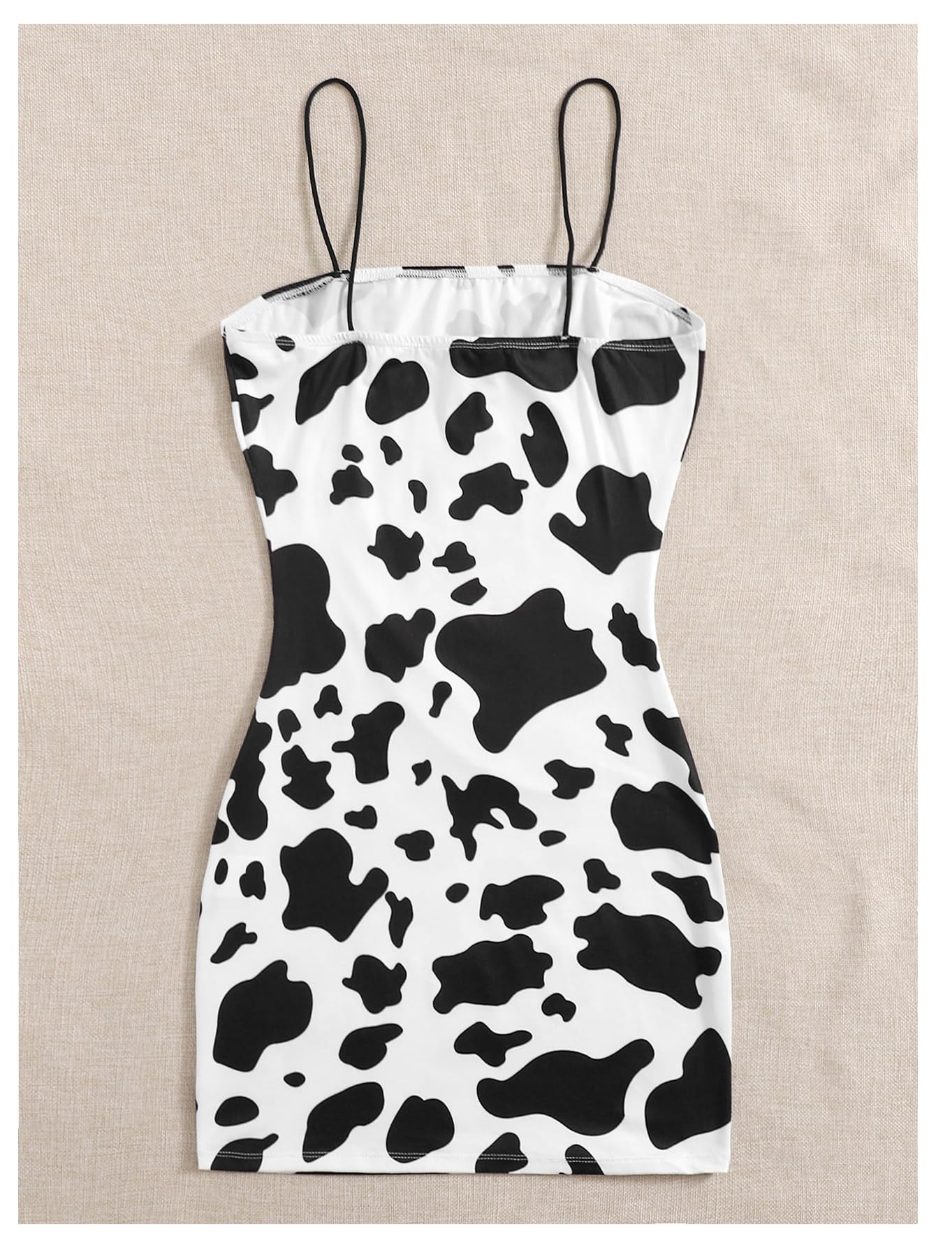 WDIRARA Women's Cow Print Bodycon Mini Cami Dress Spaghetti Strap Dresses
