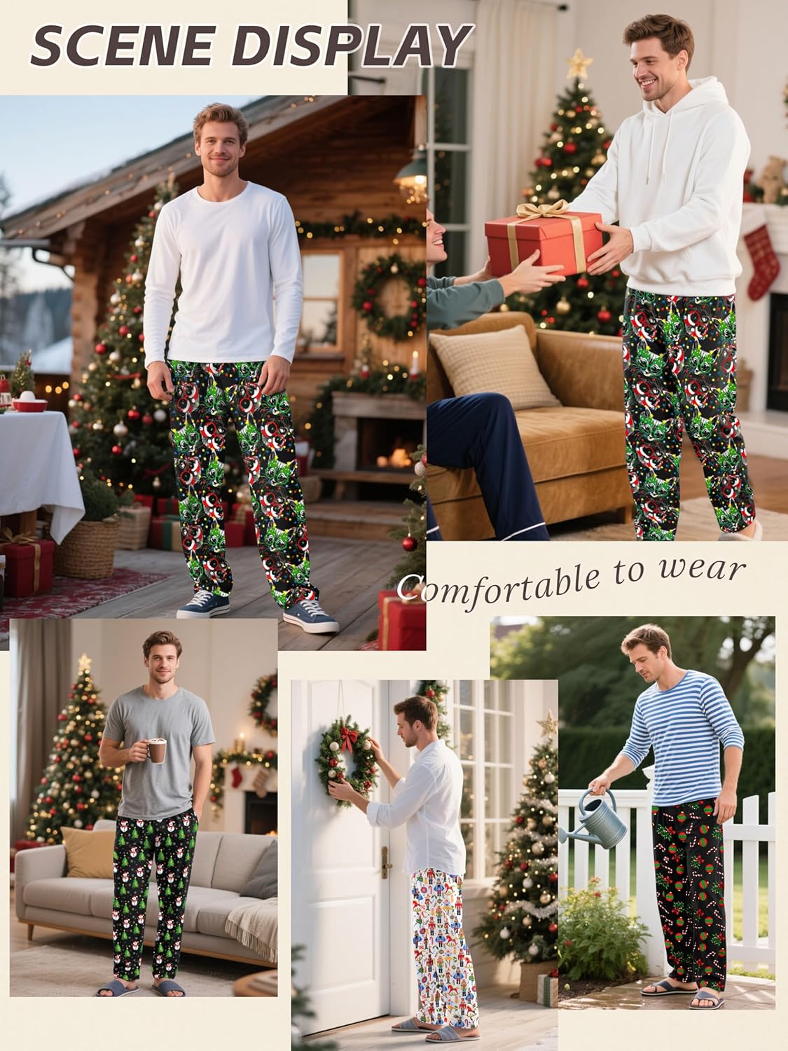 Mens Christmas Pajama Pants,Novelty Funny Soft Pj Sleep Lounge Bottoms with Pockets & Drawstring - Image 6