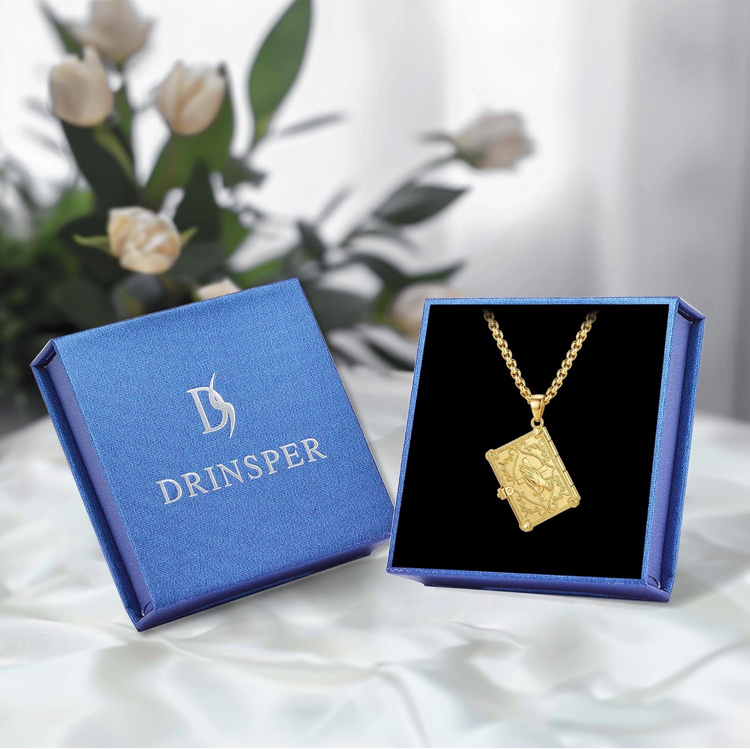 Bible Locket Necklace Miraculous Medal Jesus Cross Pendant with Picture -Photo Locket Gold Plated Holy Bible Verse Prayer Religious Faith Amulet Christian Jewelry Gift for Men Women