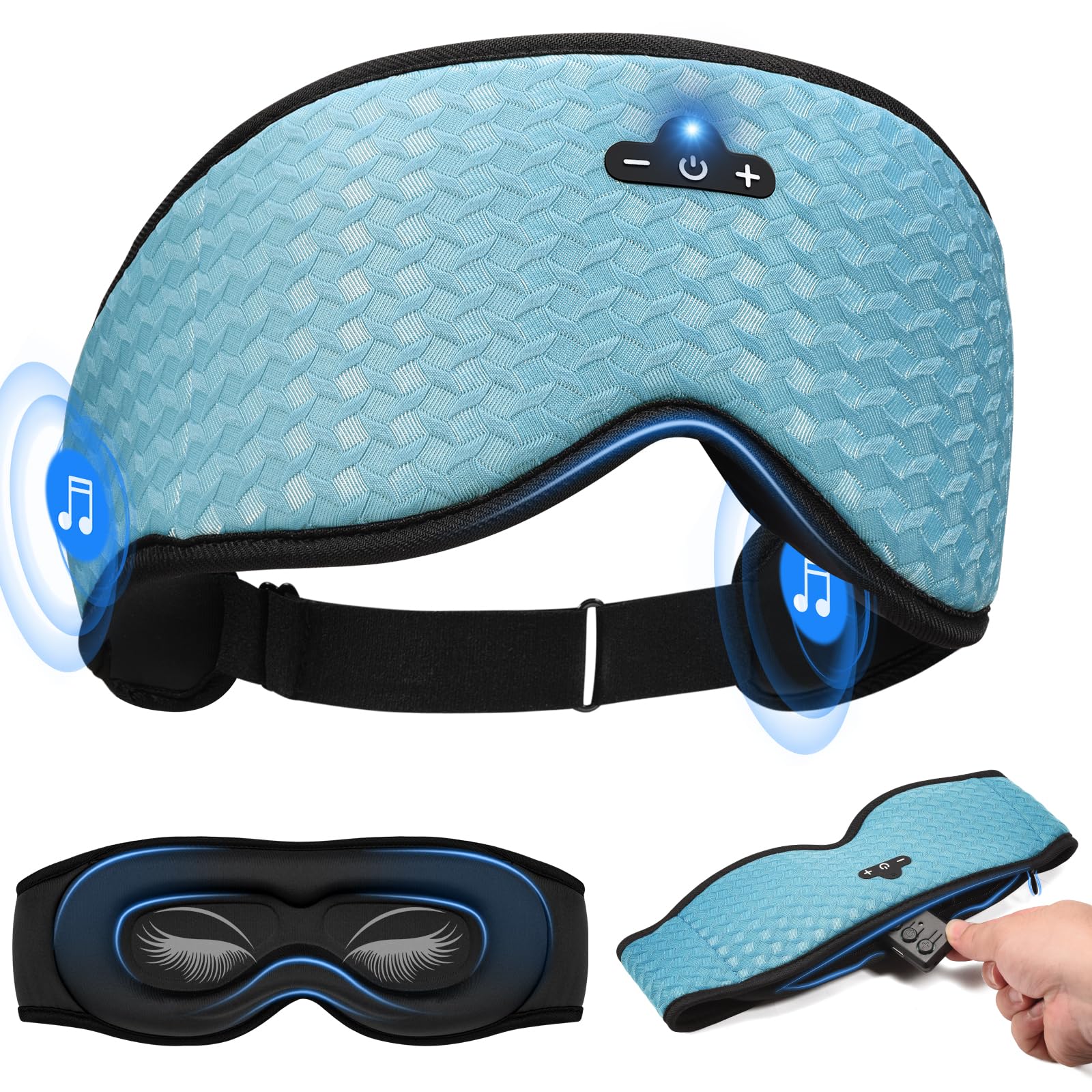 3D Contoured Sleep Mask with Bluetooth Headphones, Adjustable Blackout Sleeping Mask, Easy...