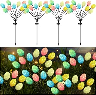 Baquler 6 Pack 60 LED Easter Eggs Solar Lights Outdoor Waterproof Solar Firefly Outdoor Easter Lights with Stake for Yard Garden Path Lawn Party Patio Pathway Decorations