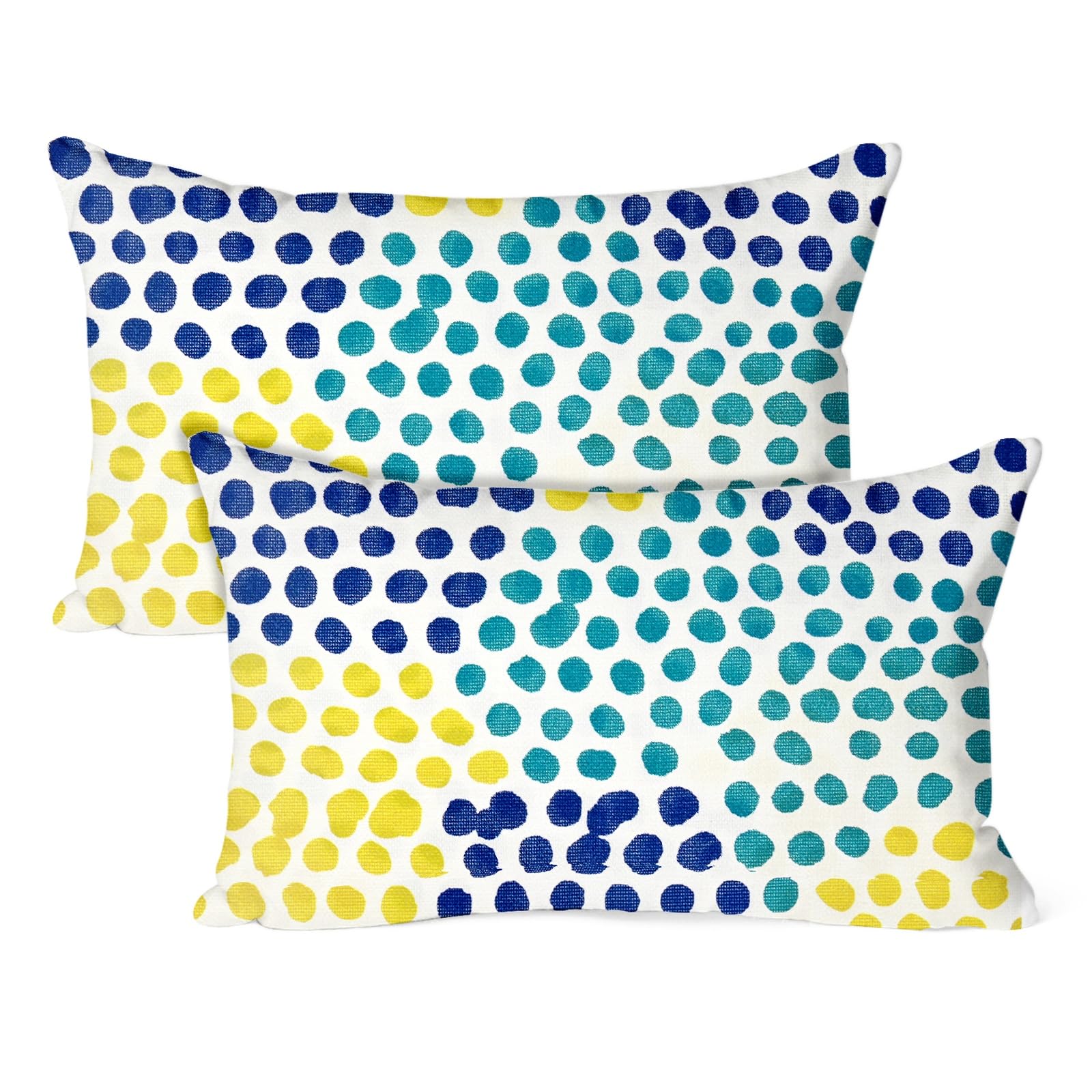 M METERXITY 2-Pack Outdoor Waterproof Throw Pillow Cover, 20x12 Inch Linen Polka Dot Decorative Cushion Cover for Patio/Balcony/Garden, Water Resistant Pillow Case [Blue Yellow Teal Polka Dot] — image 1