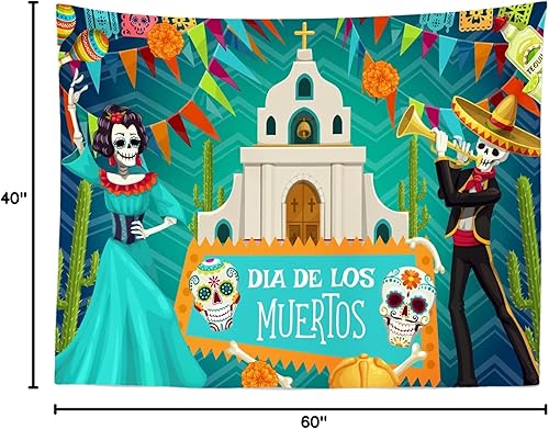 Miniatura 7 de CORFOTO Tapiz Dia DE Los Muertos Tapiz para colgar en la pared, decoración del hogar, Día de los Muertos, tapiz para hombres, niños, dormitorio,