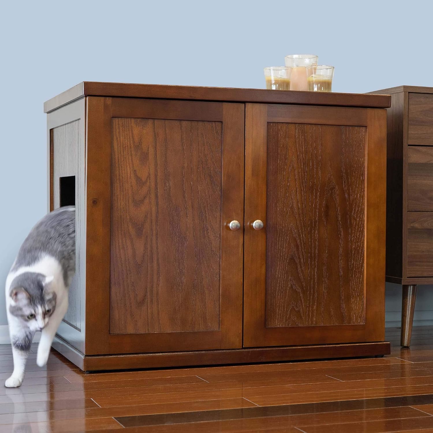 THE REFINED FELINE Cat Litter Box Enclosure Cabinet, Modern, Mahogany Brown, Adjustable Levelers, XLarge, Hidden Litter Cat Furniture…