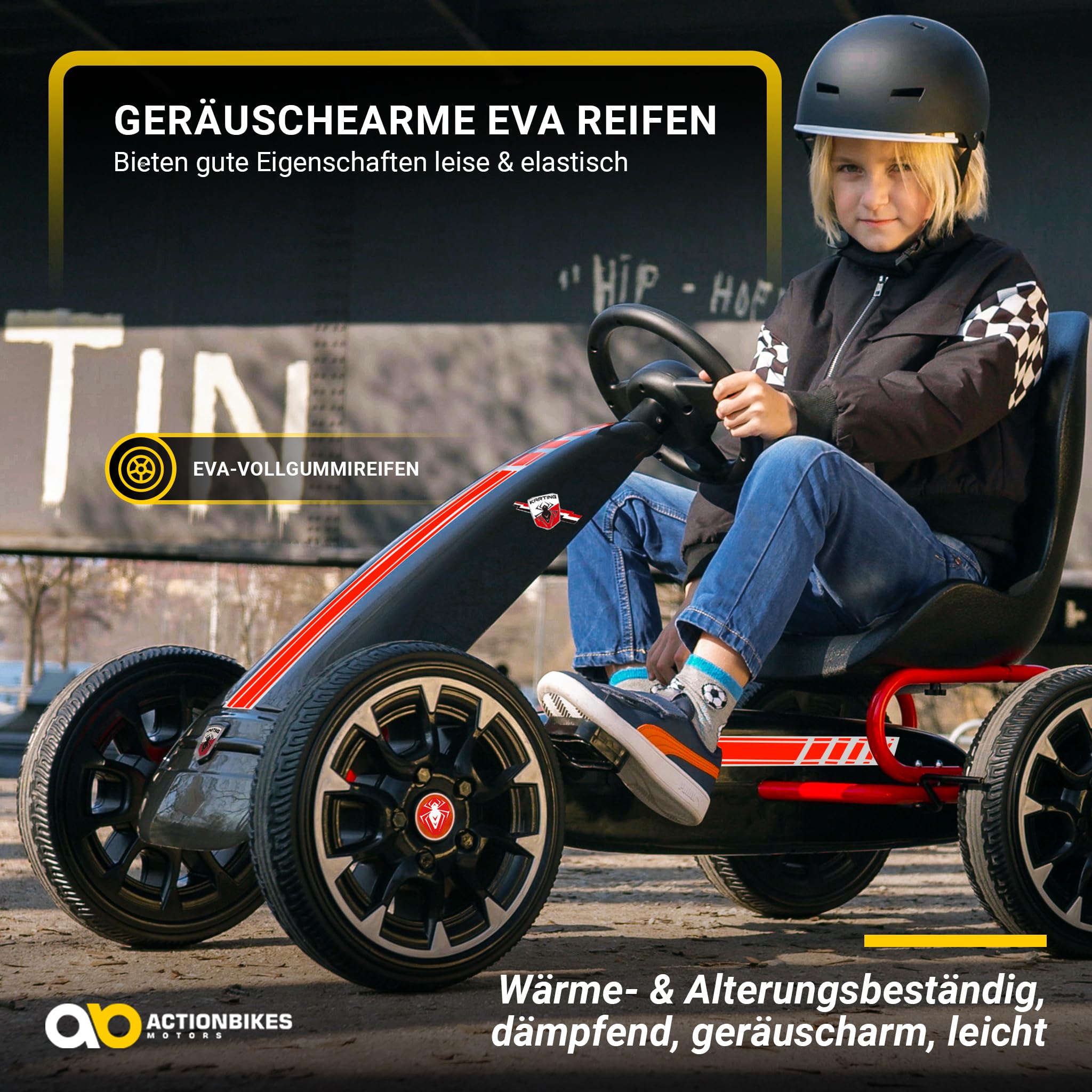 Actionbikes Motors GoKart FS Spider | 2-Rad Antrieb | Handbremse | Kettcar | Go Kart | Kinderauto | Go Cart | Kinder GoKart | Tretauto | Kart | Kinderfahrzeug | Auto für Kinder ab 3 Jahre (Schwarz)