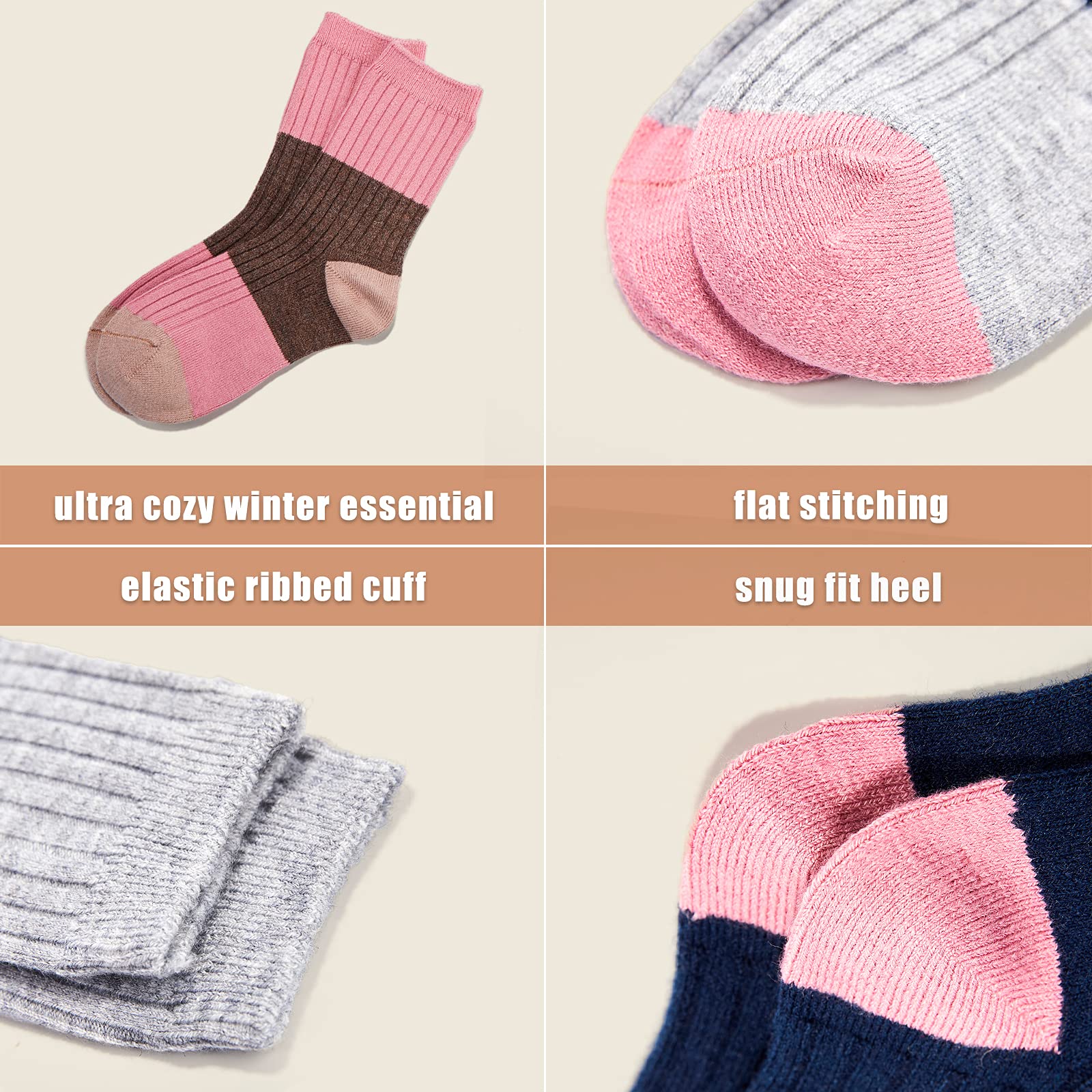 HowJoJo Mädchen Wollsocken Kinder Crew Nahtlos Winter Warme Thermosocken 6er Pack