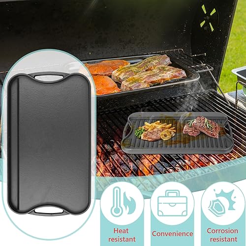 Miniatura 5 de Plancha reversible de hierro fundido 2 en 1 para parrilla de gas, sartén superior plana para estufa de gas, sartén superior para horno pre-sazonado,