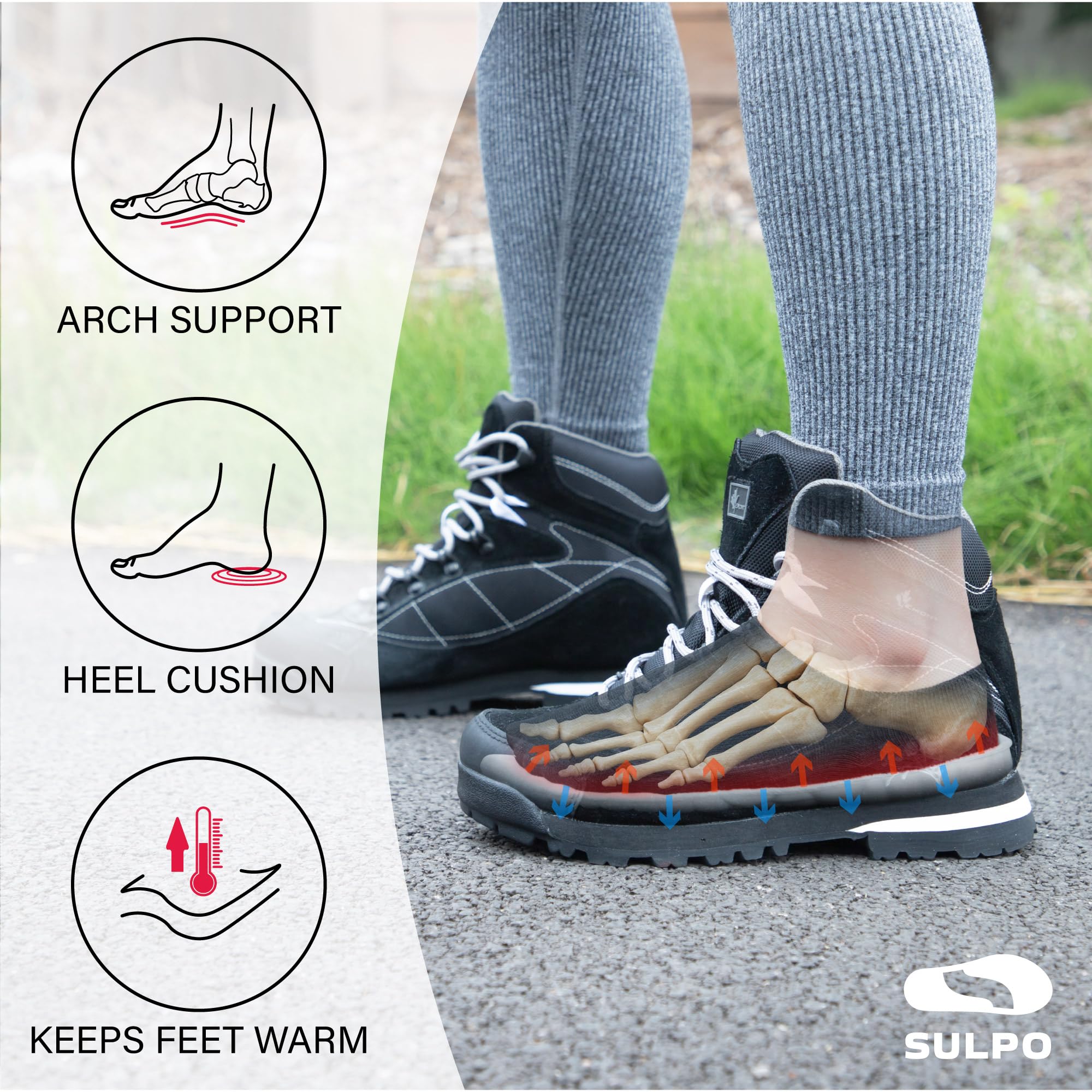 SULPO 2 Pairs of Winter Insoles, Soft Comfortable Fleece Insoles, Non-Slip Perforated, Latex Bottom, Activated Carbon, Shoe Insoles for Cold Weather and Winter Sports, Sizes 36-46, Black, 40 EU